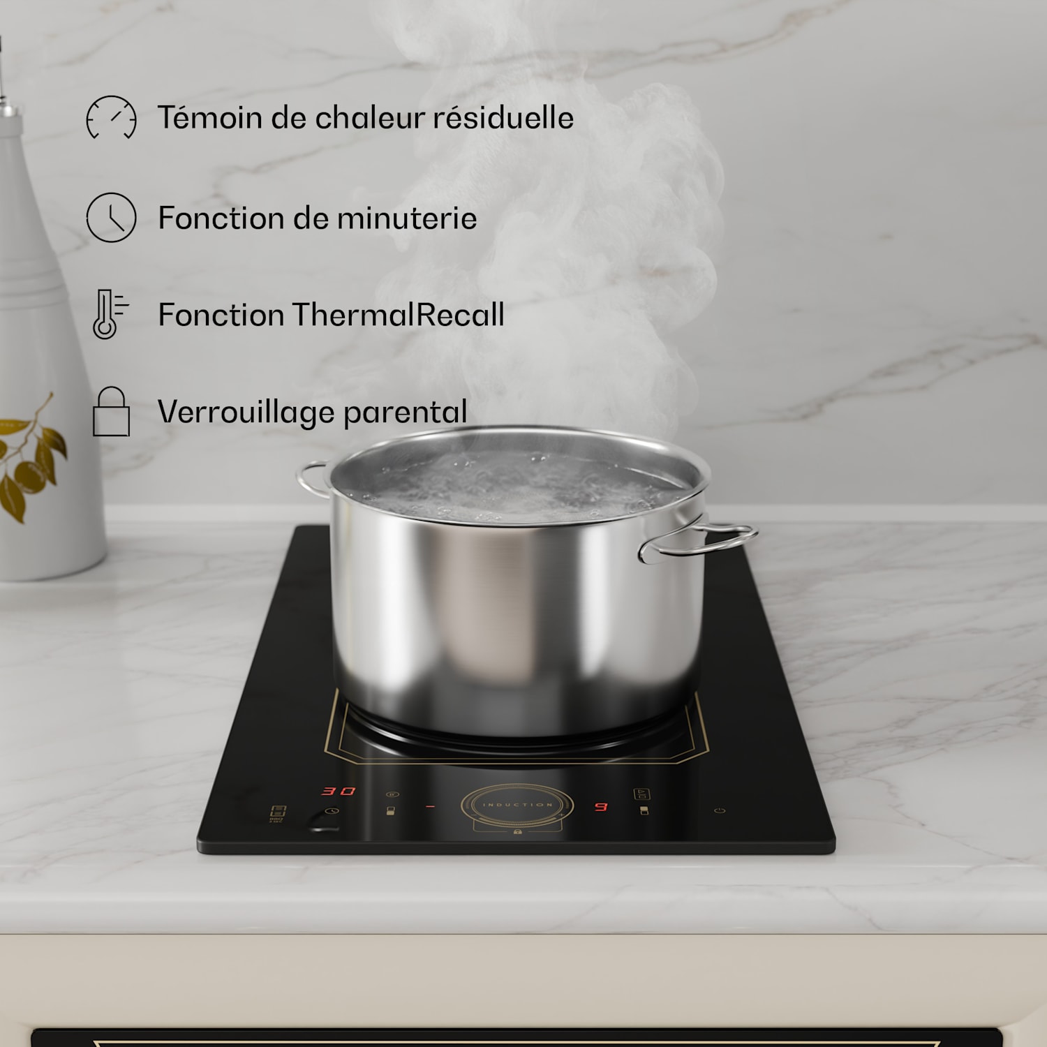 Victoria Domino Table de cuisson à induction encastrable 3500 W Flexzone minuterie  Noir