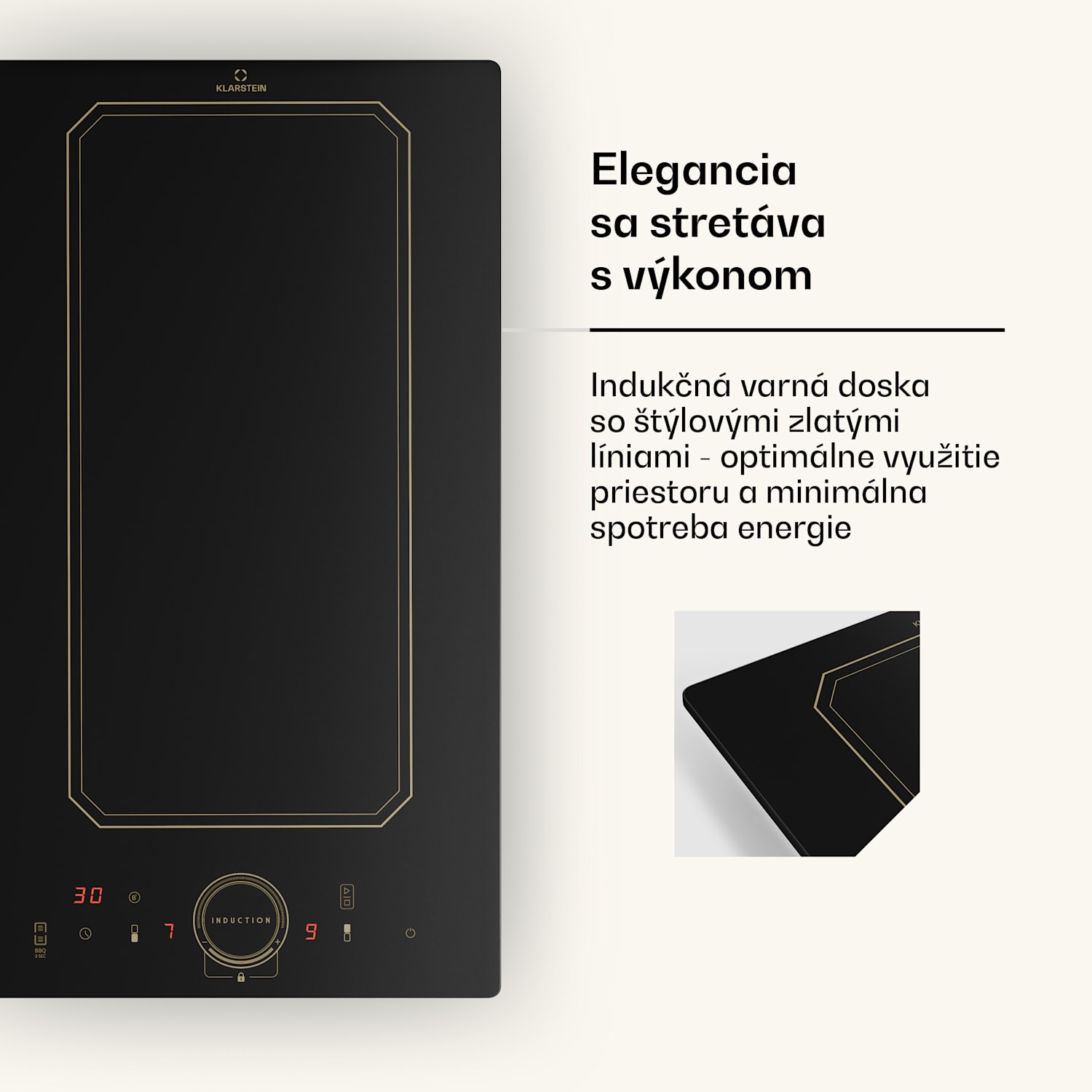 Victoria Domino, vstavaná indukčná varná doska, 3500 W, Flexzone, časovač Čierna