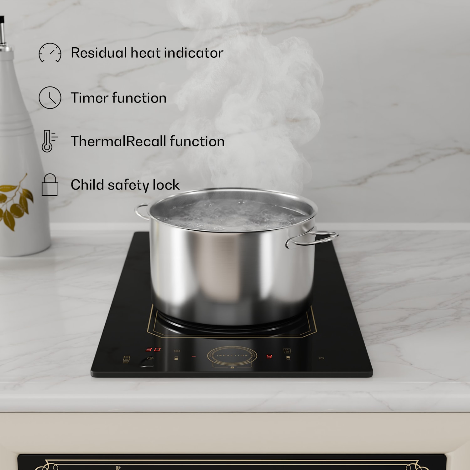 Victoria Domino inductiekookplaat inbouw 3500W flexzone timer  Zwart