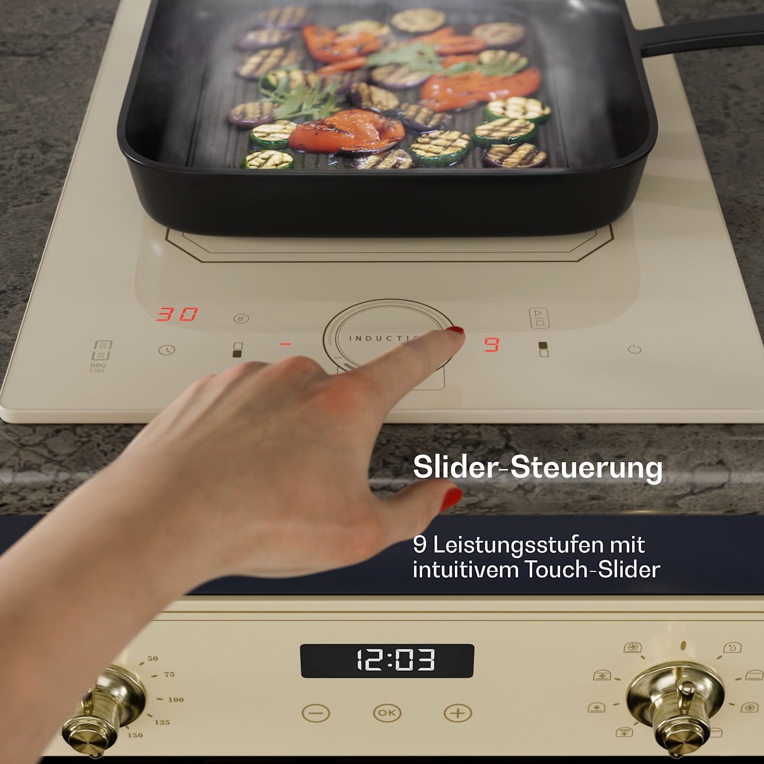 Victoria Domino - Piano cottura a induzione da incasso, 3500 W, Flexzone, timer  Crema vintage