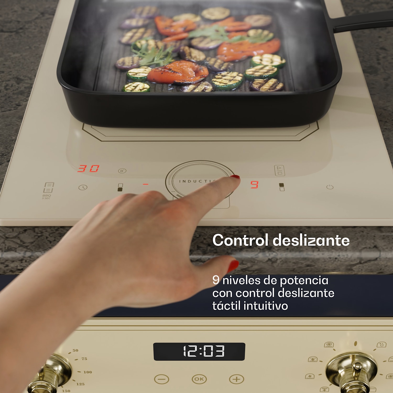 Placa de inducción Victoria Domino Instalación 3500W Zona flexible Temporizador  