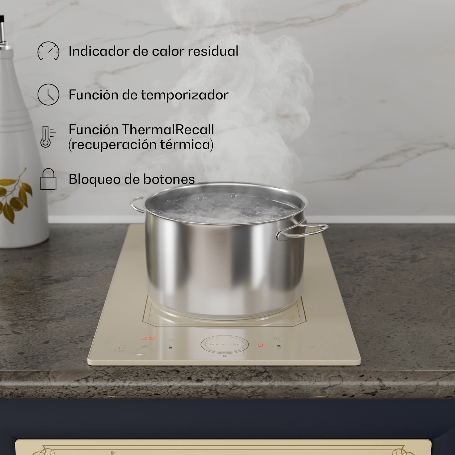 Placa de inducción Victoria Domino Instalación 3500W Zona flexible Temporizador  