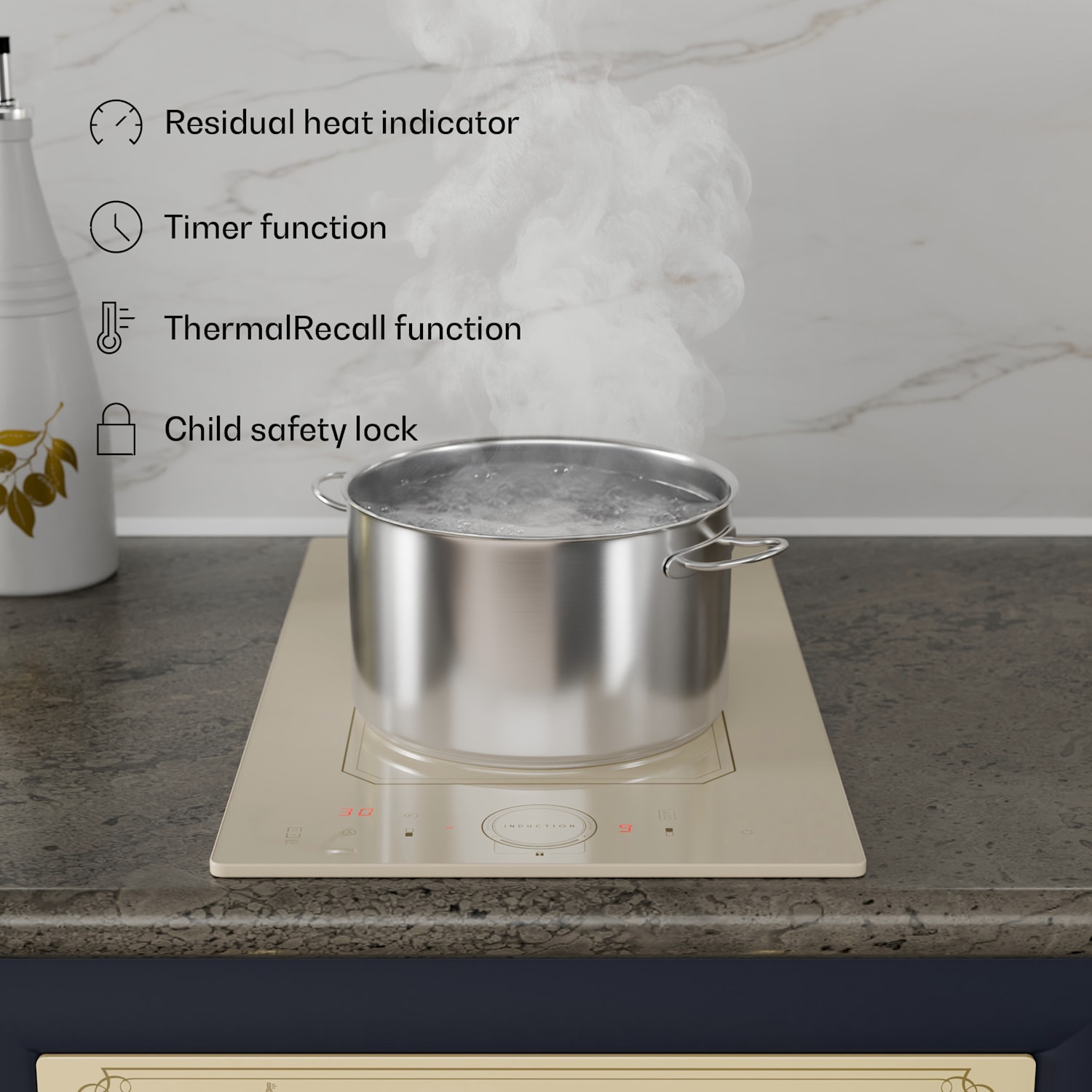 Victoria Domino inductiekookplaat inbouw 3500W flexzone timer  Vintage Crème