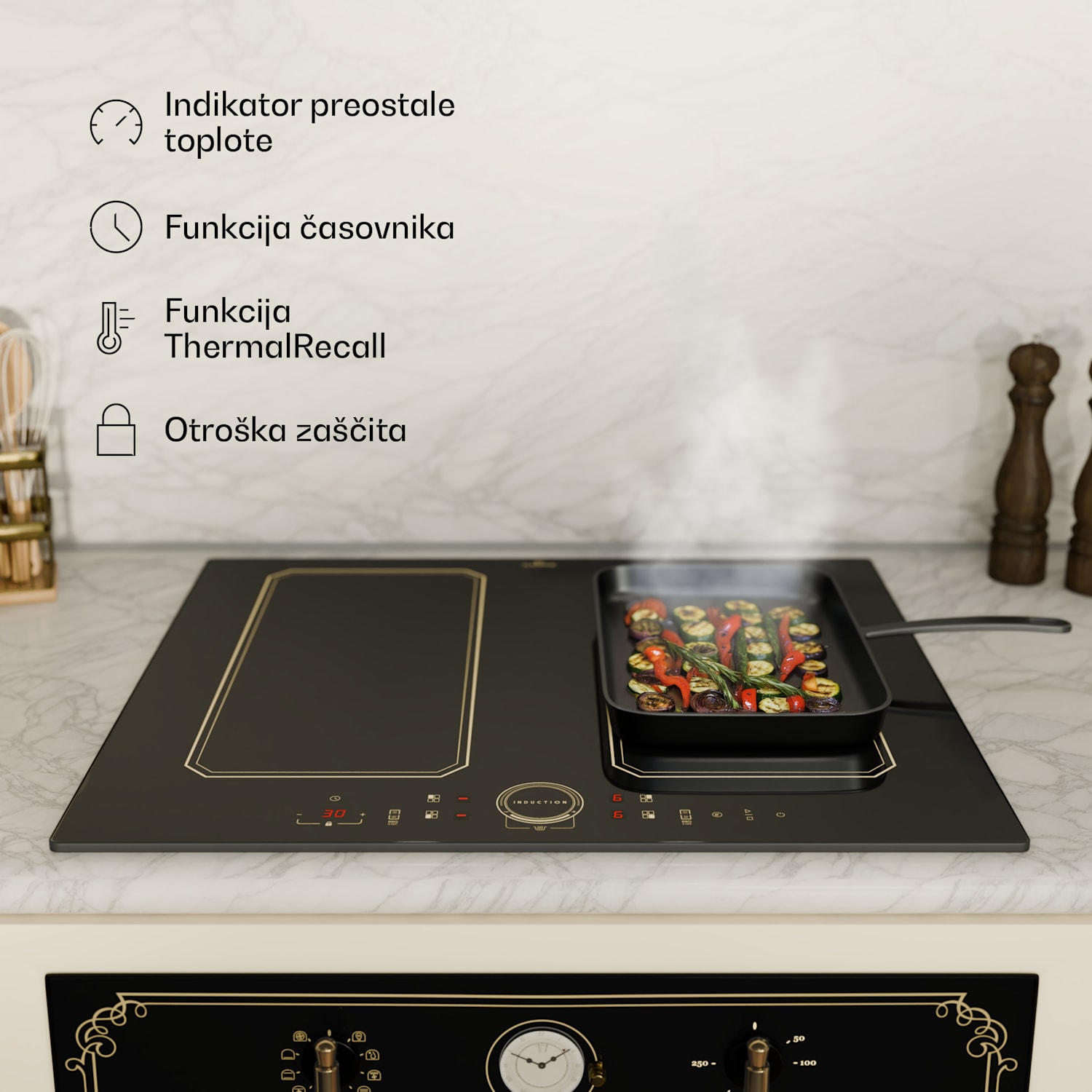 Victoria 4 Flex, indukcijska kuhalna plošča, vgradna, 7000 W, 2 flexi coni, časovnik 4 | Črna