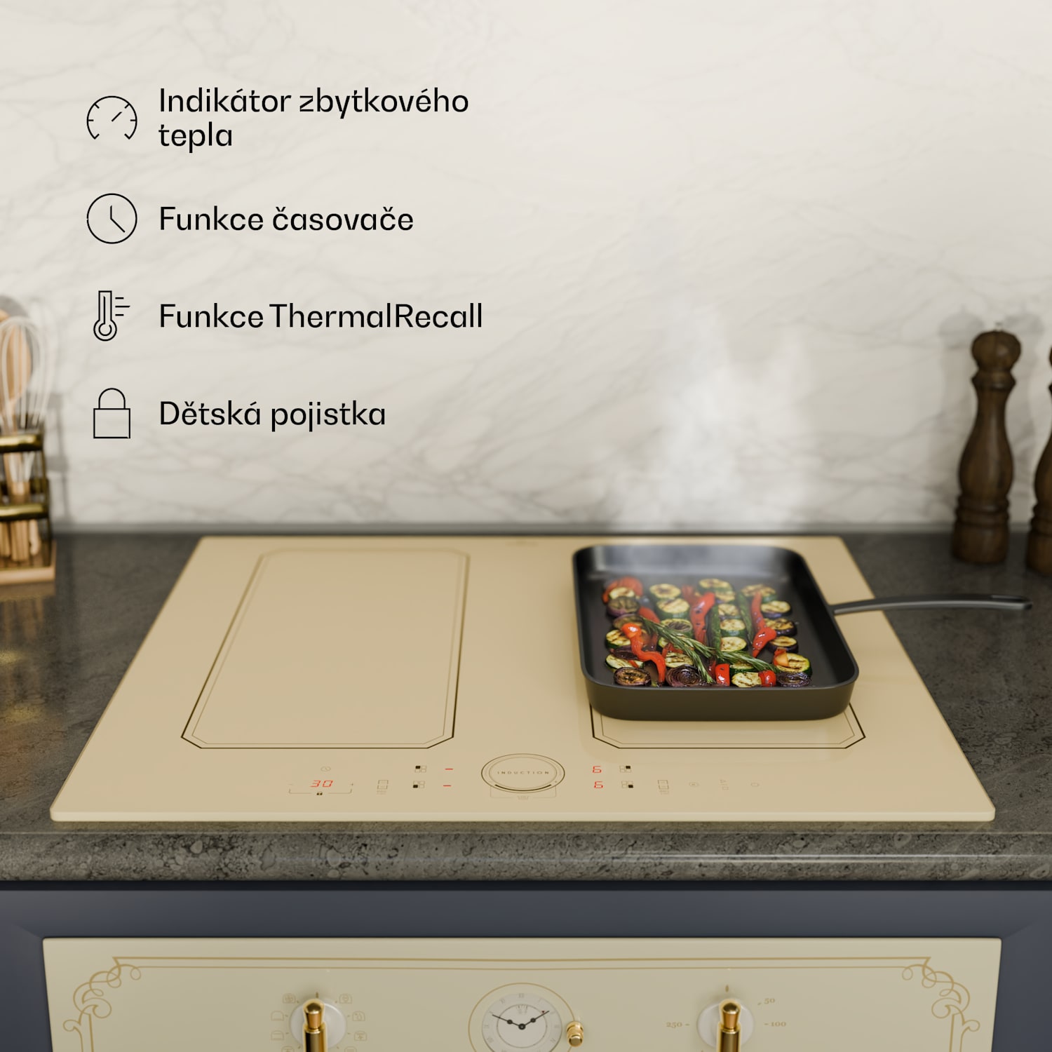 Victoria 4 Flex, indukční varná deska, vestavná, 7400W, 2 Flex zóny, časovač 4 | Vintage krémová