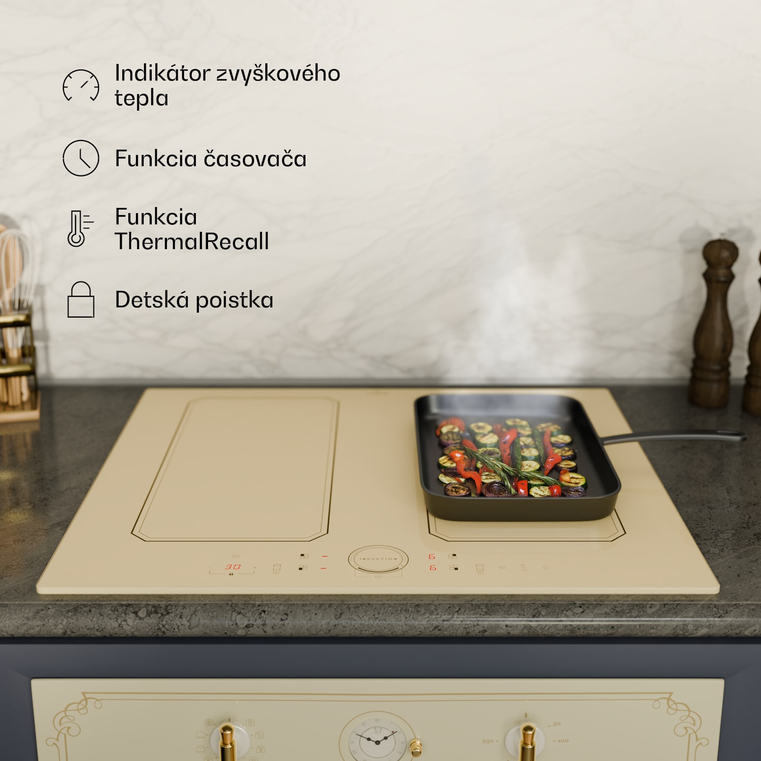 Victoria 4 Flex, vstavaná indukčná varná doska, 7000 W, 2 x Flexzone, časovač 4 | Vintage Cream