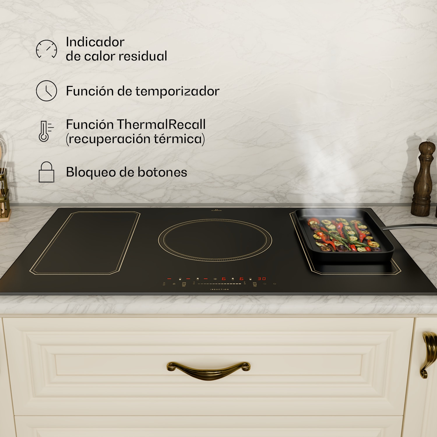 Placa de inducción Victoria 5 Flex Instalación 7400 W 2 Zonas flexibles Temporizador  5 | Negro