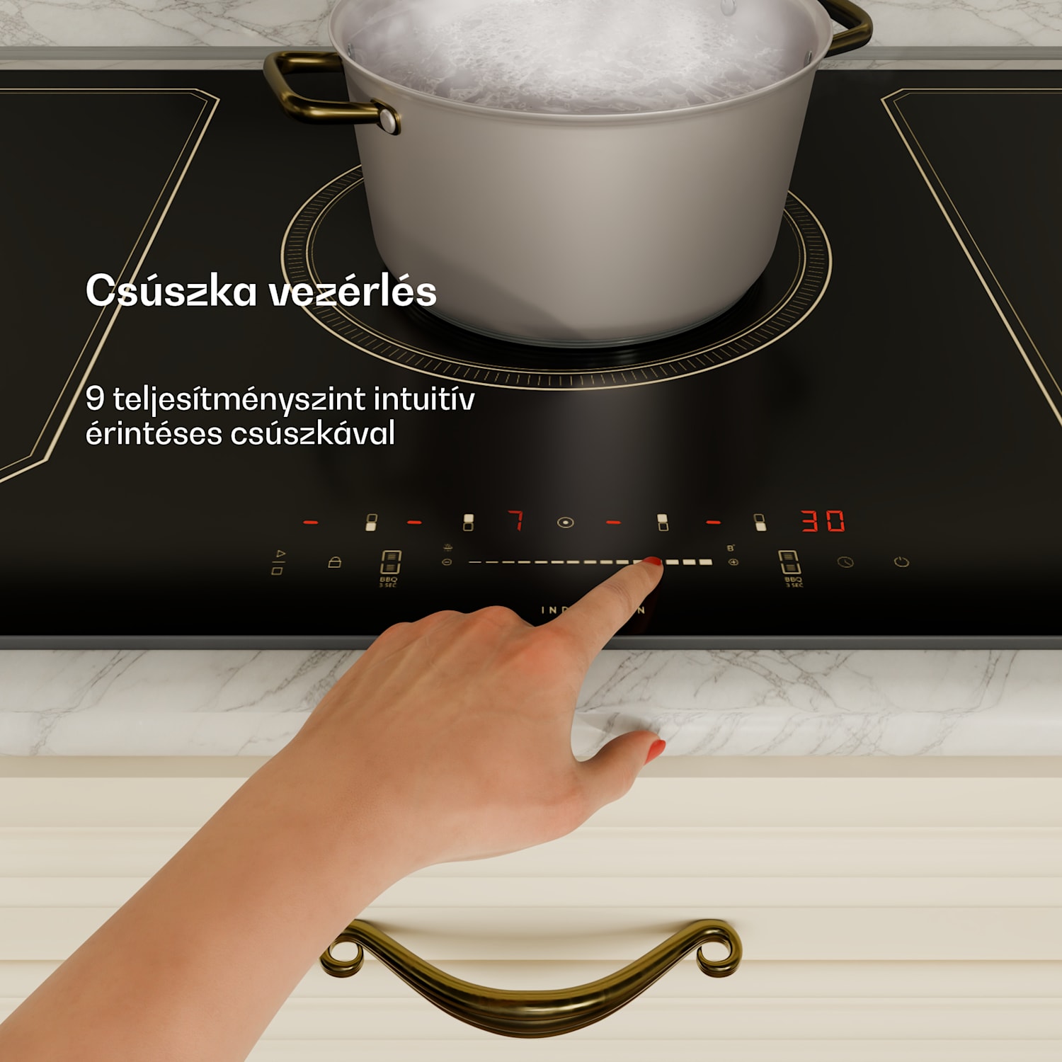 Victoria 5 Flex, indukciós főzőlap, beépíthető, 7400 W, 2 Flex zóna, időzítő 5 | Fekete