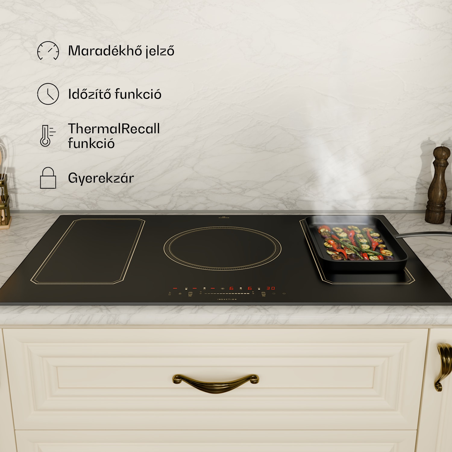 Victoria 5 Flex, indukciós főzőlap, beépíthető, 7400 W, 2 Flex zóna, időzítő 5 | Fekete