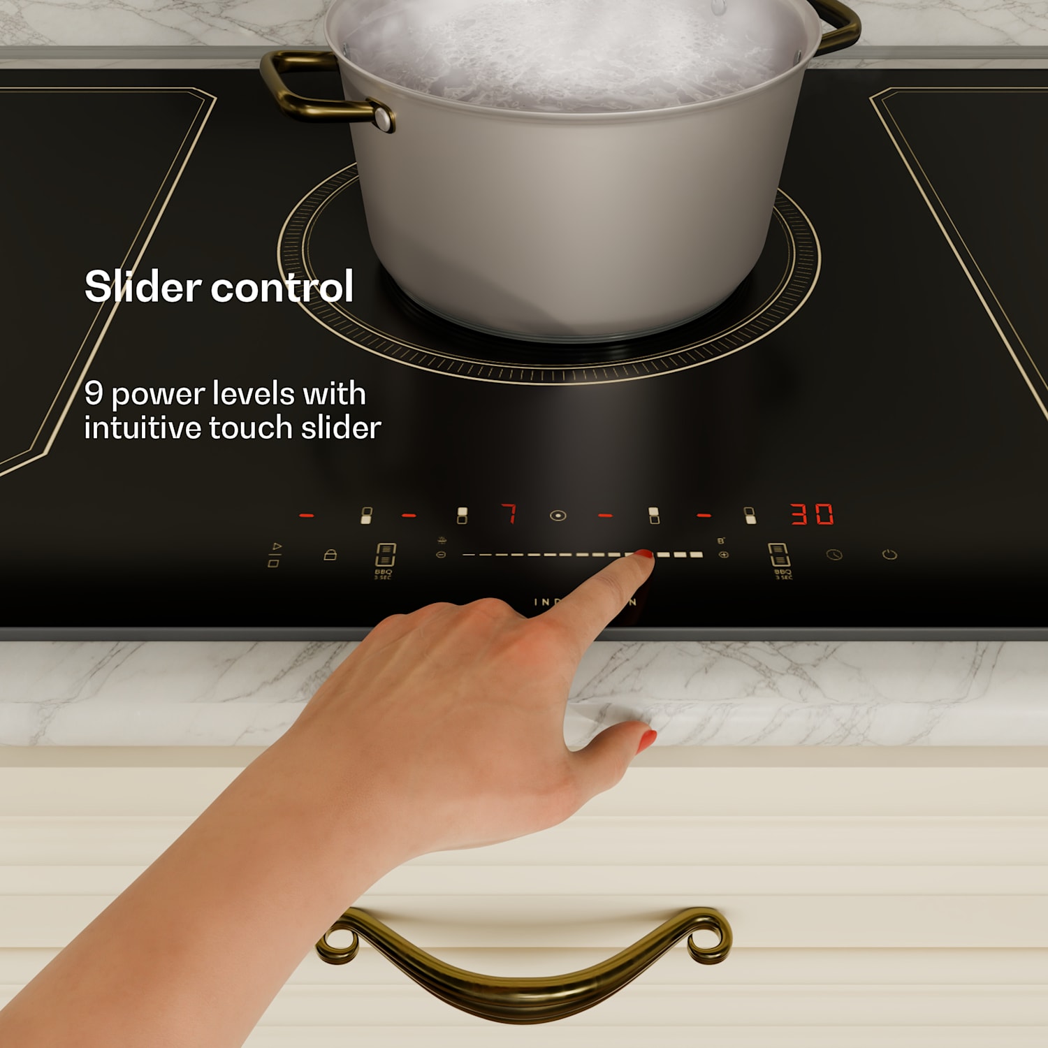 Victoria 5 Flex inductiekookplaat inbouw 7400 W 2 flexzones timer  5 | Zwart