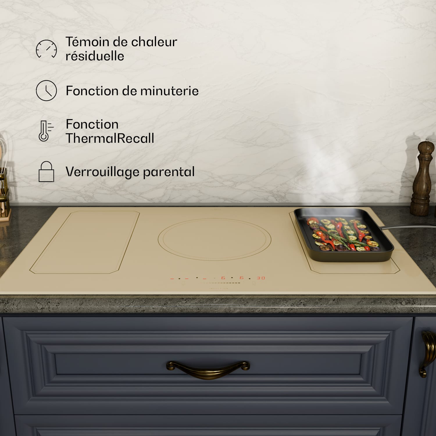 Victoria 5 Flex Table de cuisson à induction encastrable 7400 W 2 zones Flex minuterie  5 | Crème Vintage