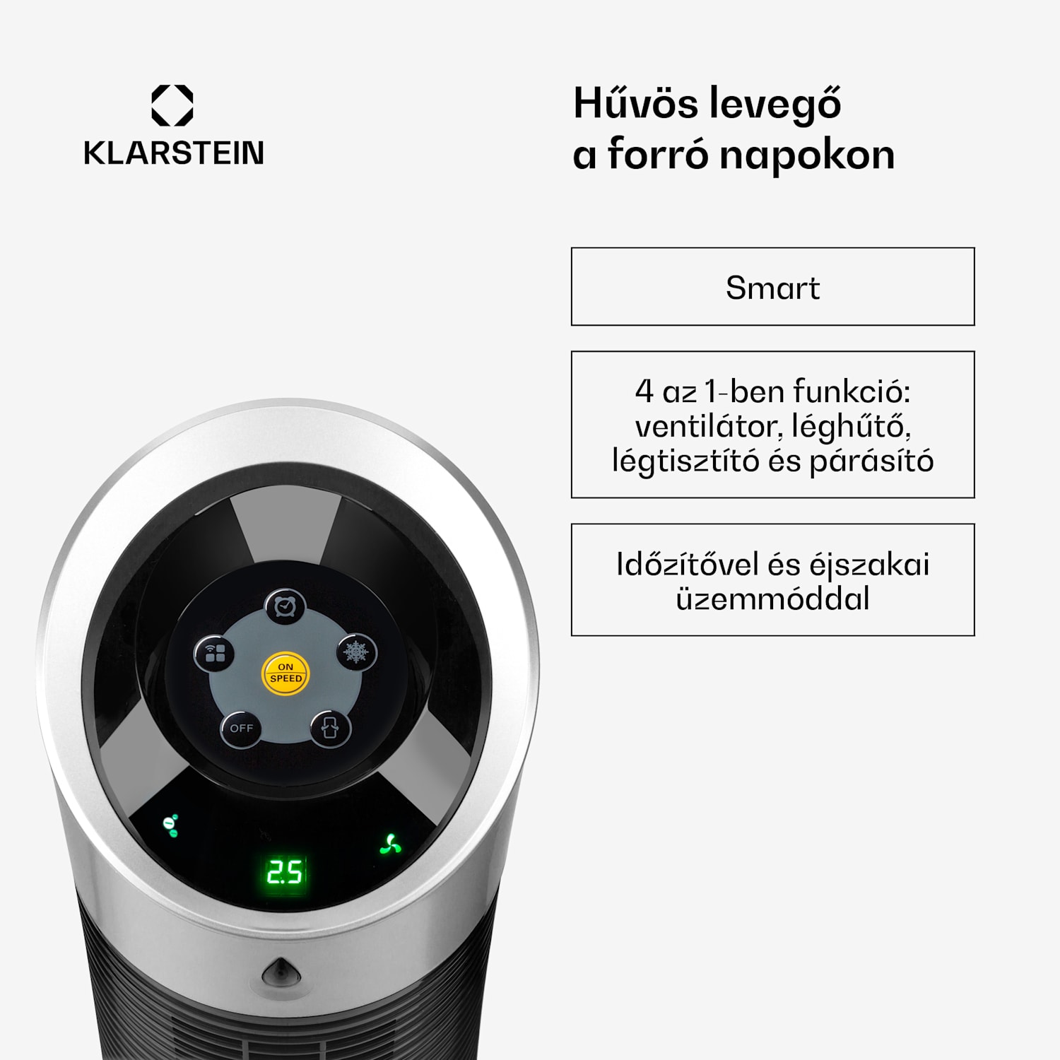 Skyscraper Ice Smart, 4 az 1-ben, léghűtő és ventilátor, WiFi, 210m³/ó, távirányítóval 210 m³/h | Igen | Fekete