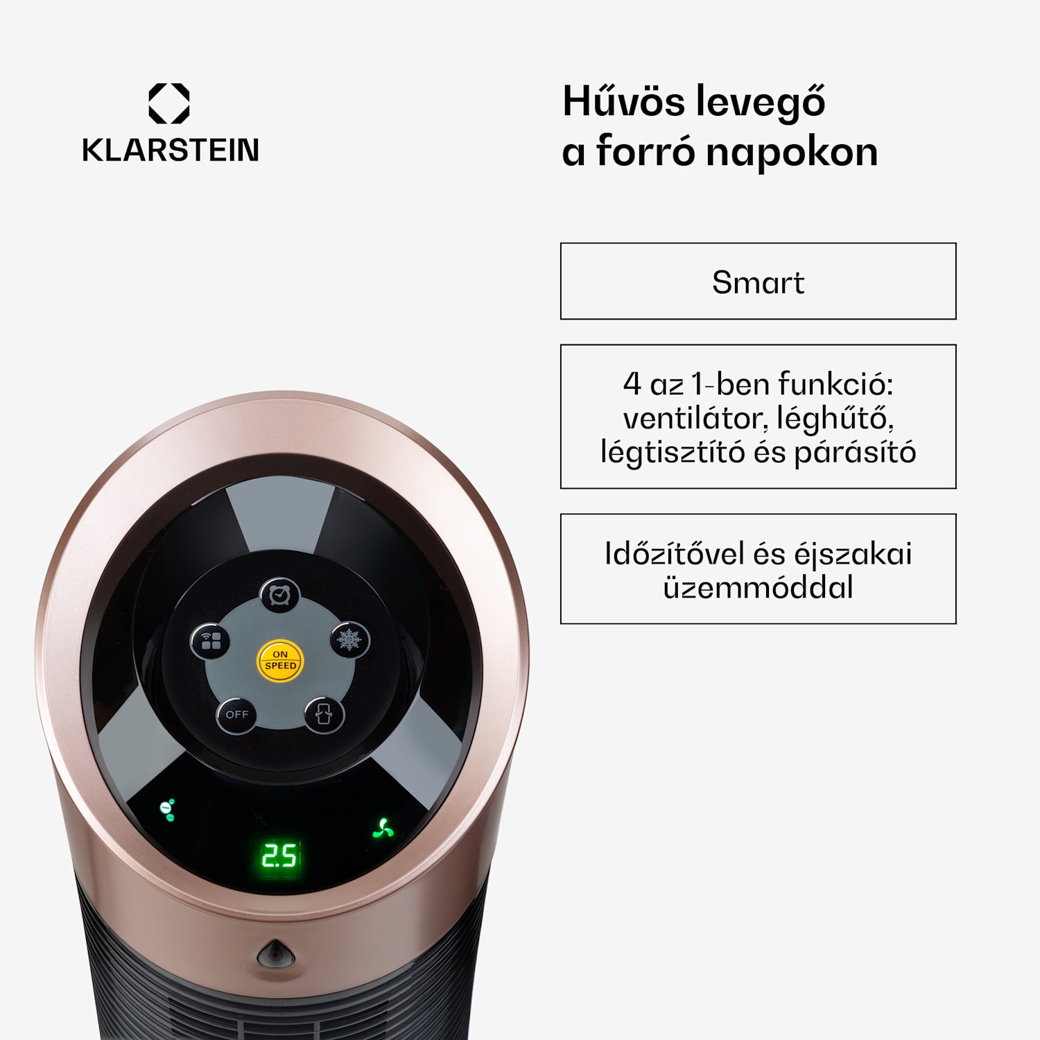 Skyscraper Ice Smart, 4 az 1-ben, léghűtő és ventilátor, WiFi, 210m³/ó, távirányítóval 210 m³/h | Igen | Fekete / Rózsaarany metál