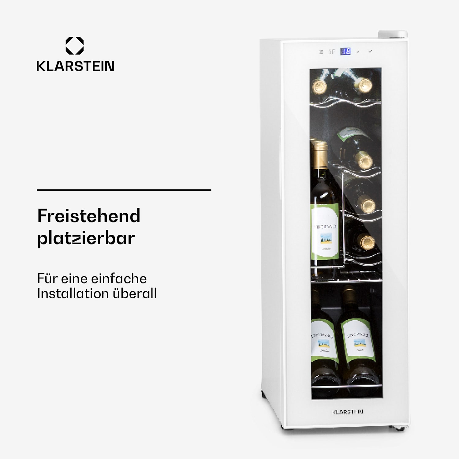 Shiraz 12 Slim Uno Weinkühlschrank 32l/12Fl.Touch 85 W 5-18 °C LED 12 Flaschen | 1 Kühlzone | Weißes Glas
