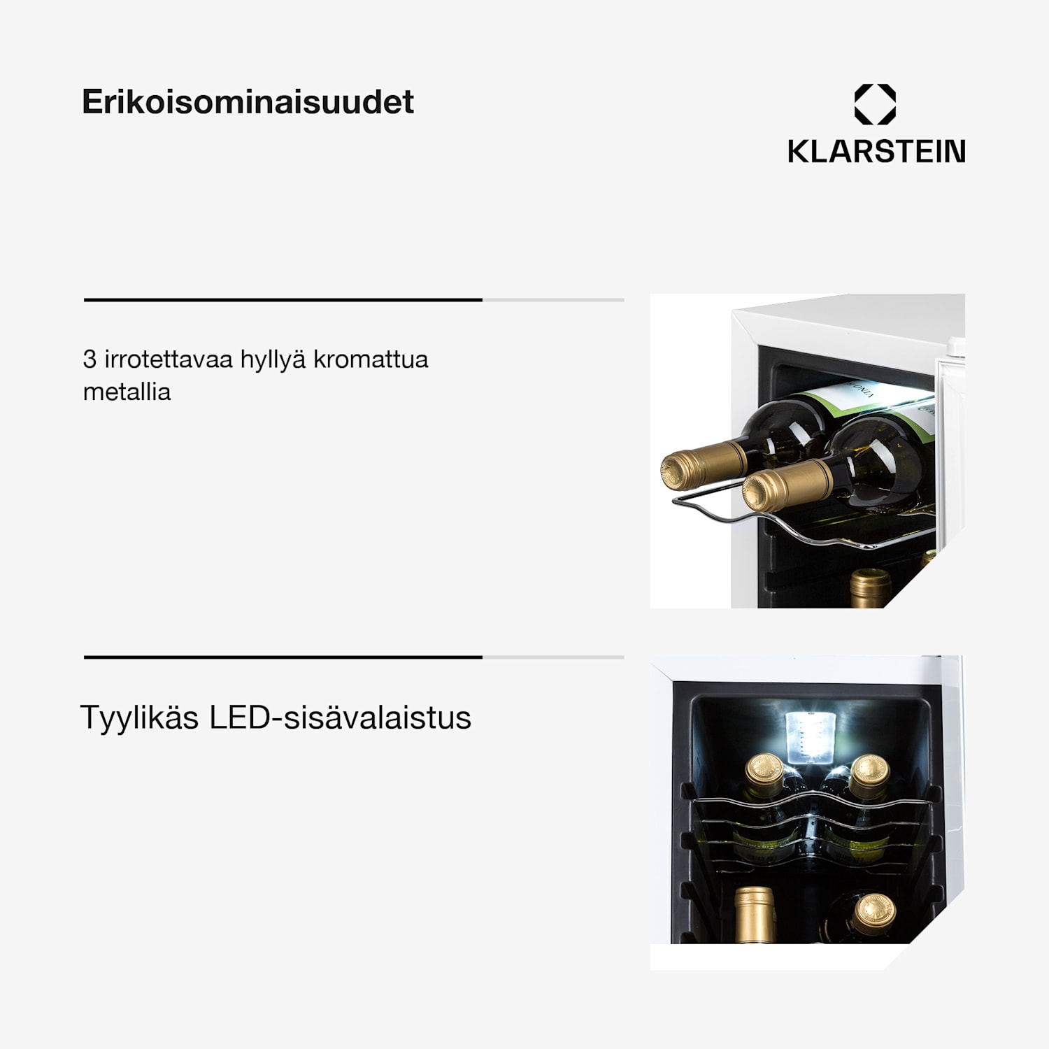 Shiraz 12 Slim Uno viinikaappi 32 l/12 pullolle kosketus 85 W 5-18 °C LED 12 pulloa | 1 jäähdytysalue | Valkoinen Lasi