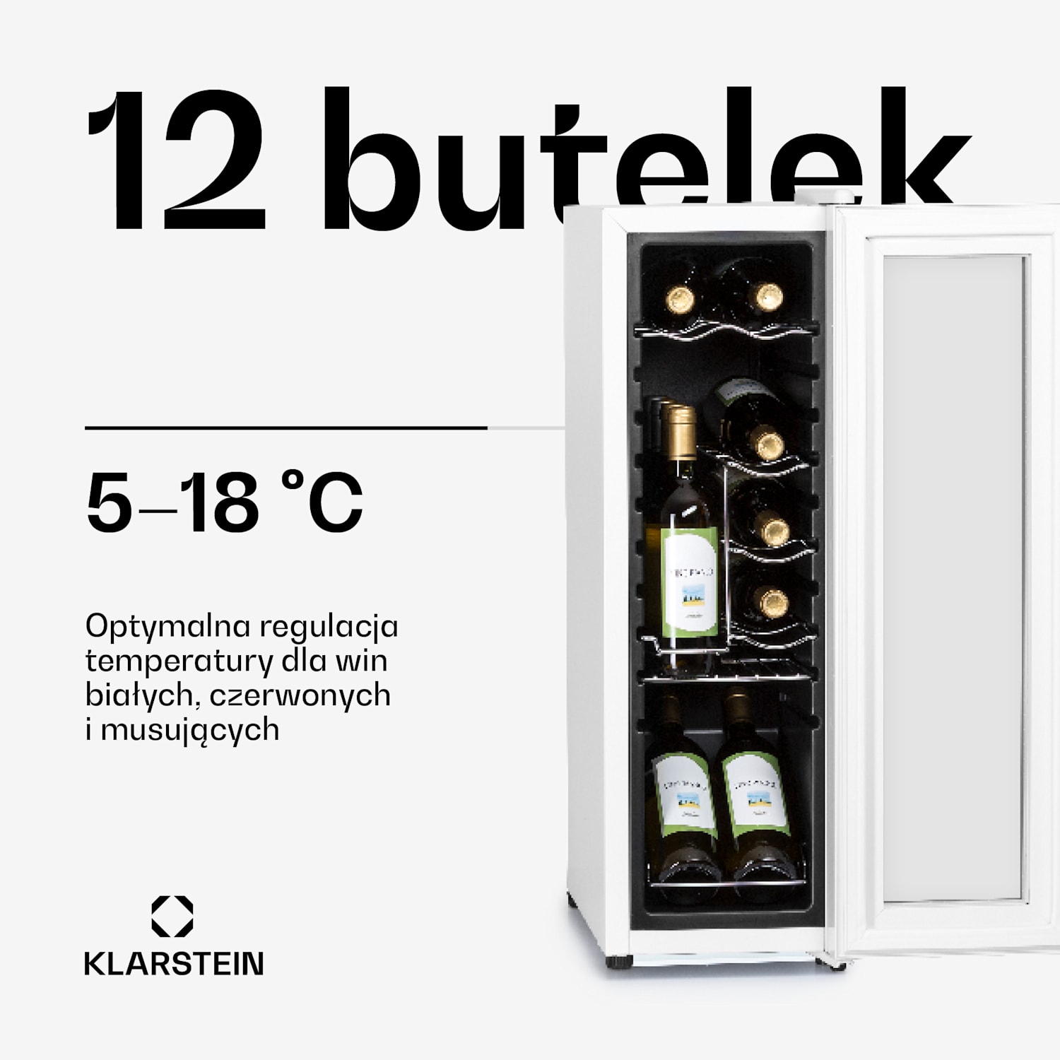 Shiraz 12 Slim, chłodziarka do wina, 32 l, 12 butelek, dotykowy panel sterowania, 85 W, 5-18°C 12 butelek | 1 strefa chłodzenia | Białe Szkło
