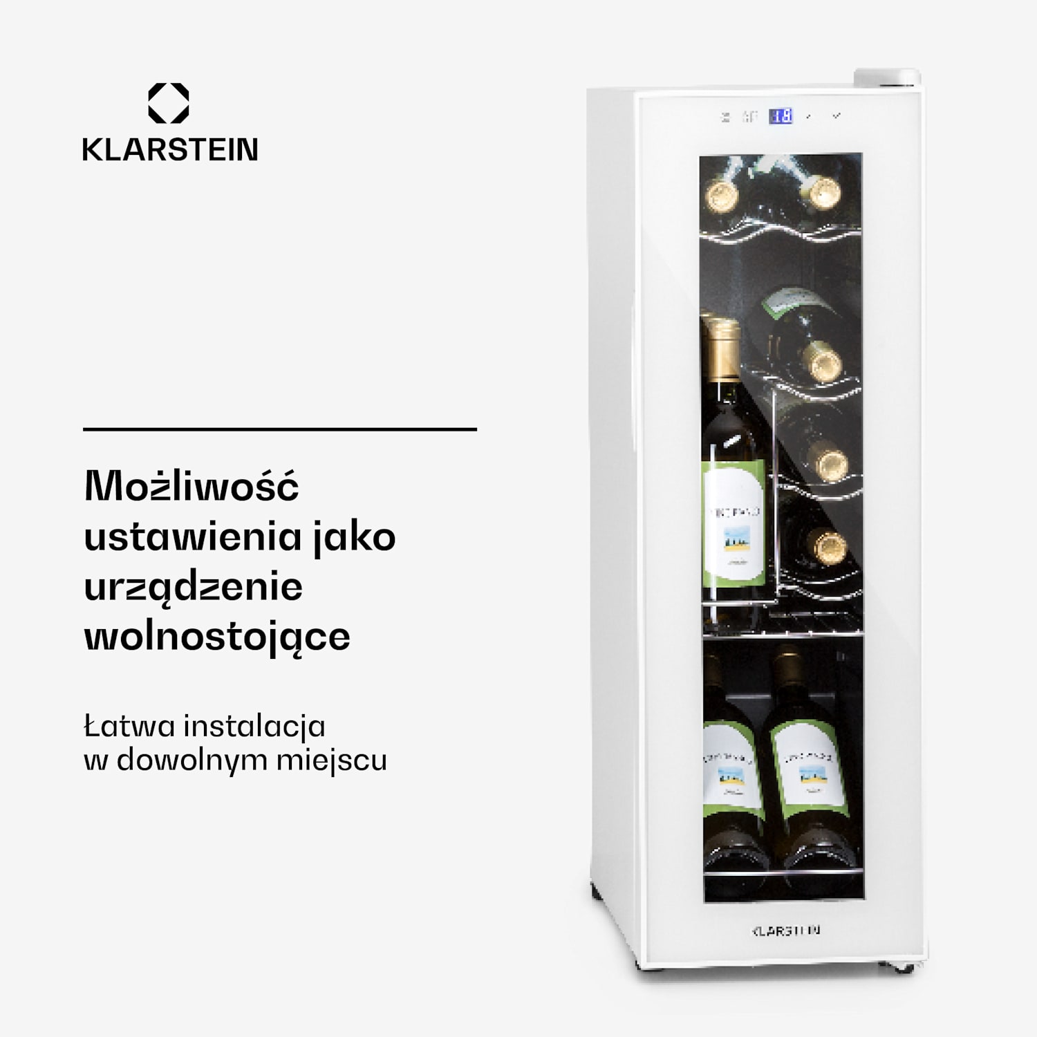 Shiraz 12 Slim, chłodziarka do wina, 32 l, 12 butelek, dotykowy panel sterowania, 85 W, 5-18°C 12 butelek | 1 strefa chłodzenia | Białe Szkło