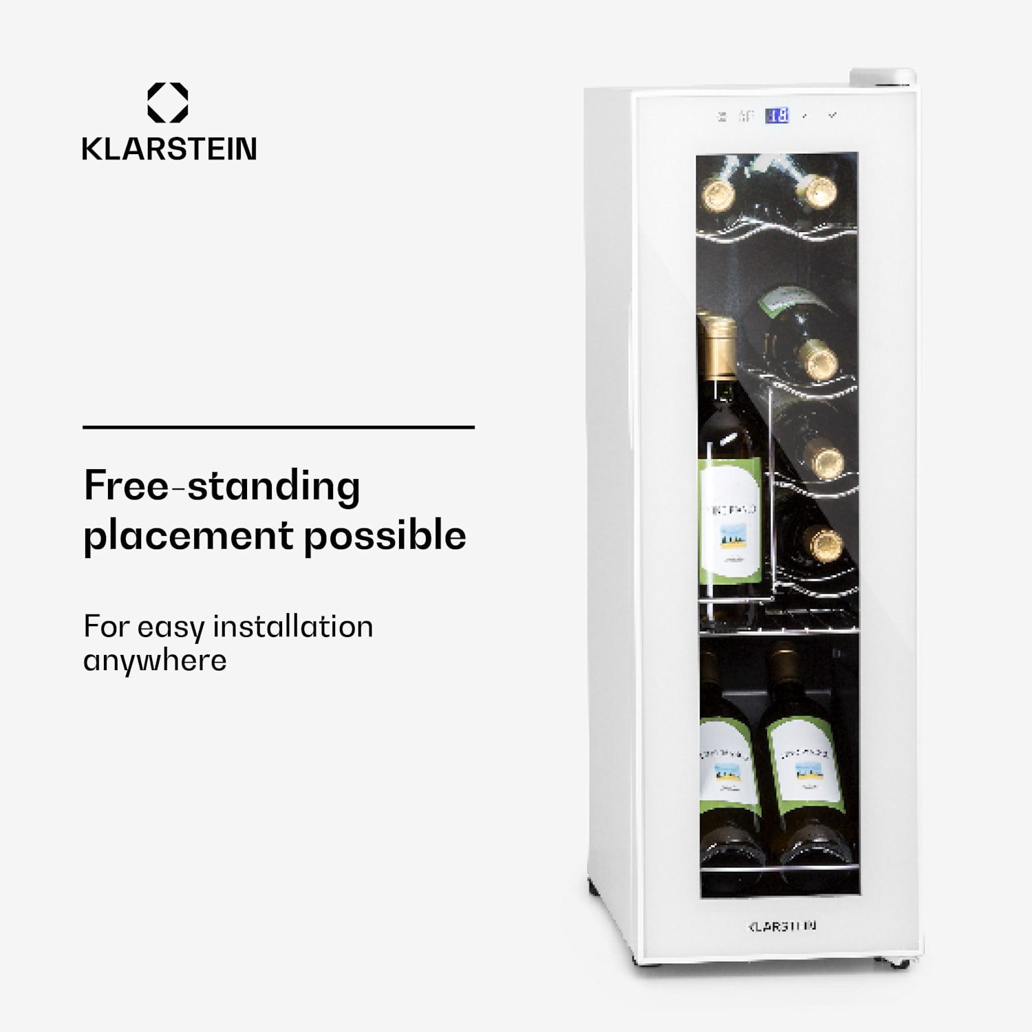 Shiraz 12 Slim Uno wijnkoelkast 32l/12fl. Touch 85 W 5-18 °C LED 12 flessen | 1 koelzone | Wit Glas