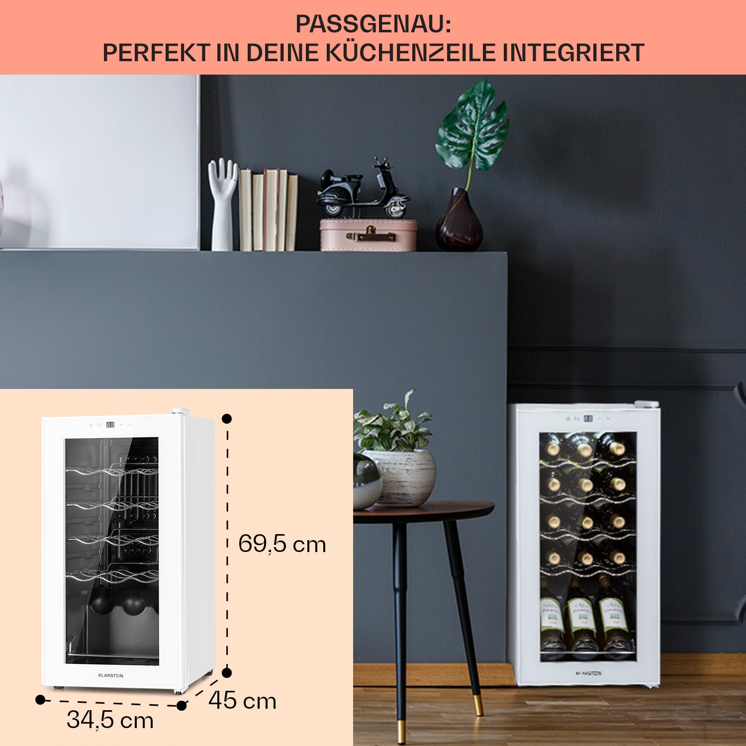 Shiraz 15 Slim Uno Weinkühlschrank 44l Touch-Bedienfeld 5-18°C 15 Flaschen | 1 Kühlzone | Weißes Glas