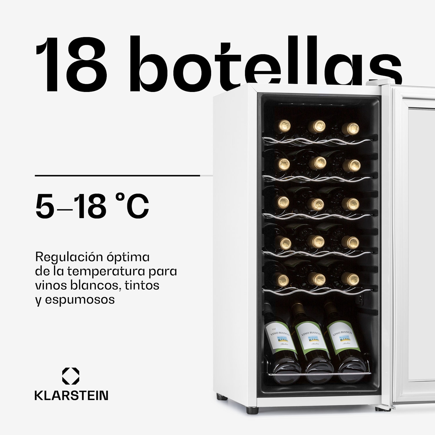 Shiraz 18 Slim Uno Vinoteca 50l 18 botellas panel de control táctil de 5 a 18 °C 18 botellas | 1 zona de refrigeración | Vidrio Blanco