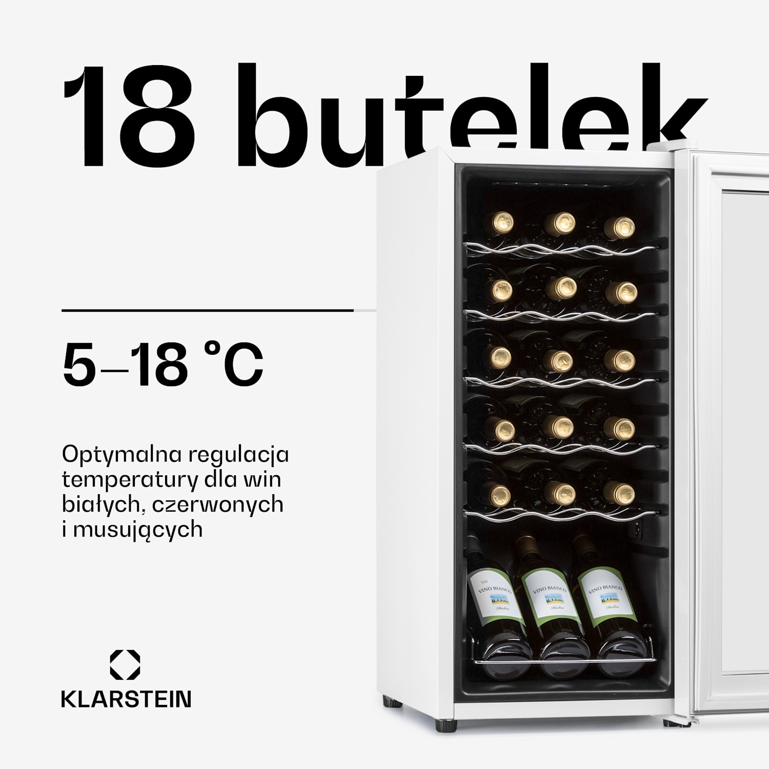 Shiraz 18 Slim Uno, chłodziarka do wina, 50 l, 18 butelek, dotykowy panel sterowania, 5-18°C 18 butelek | 1 strefa chłodzenia | Białe Szkło