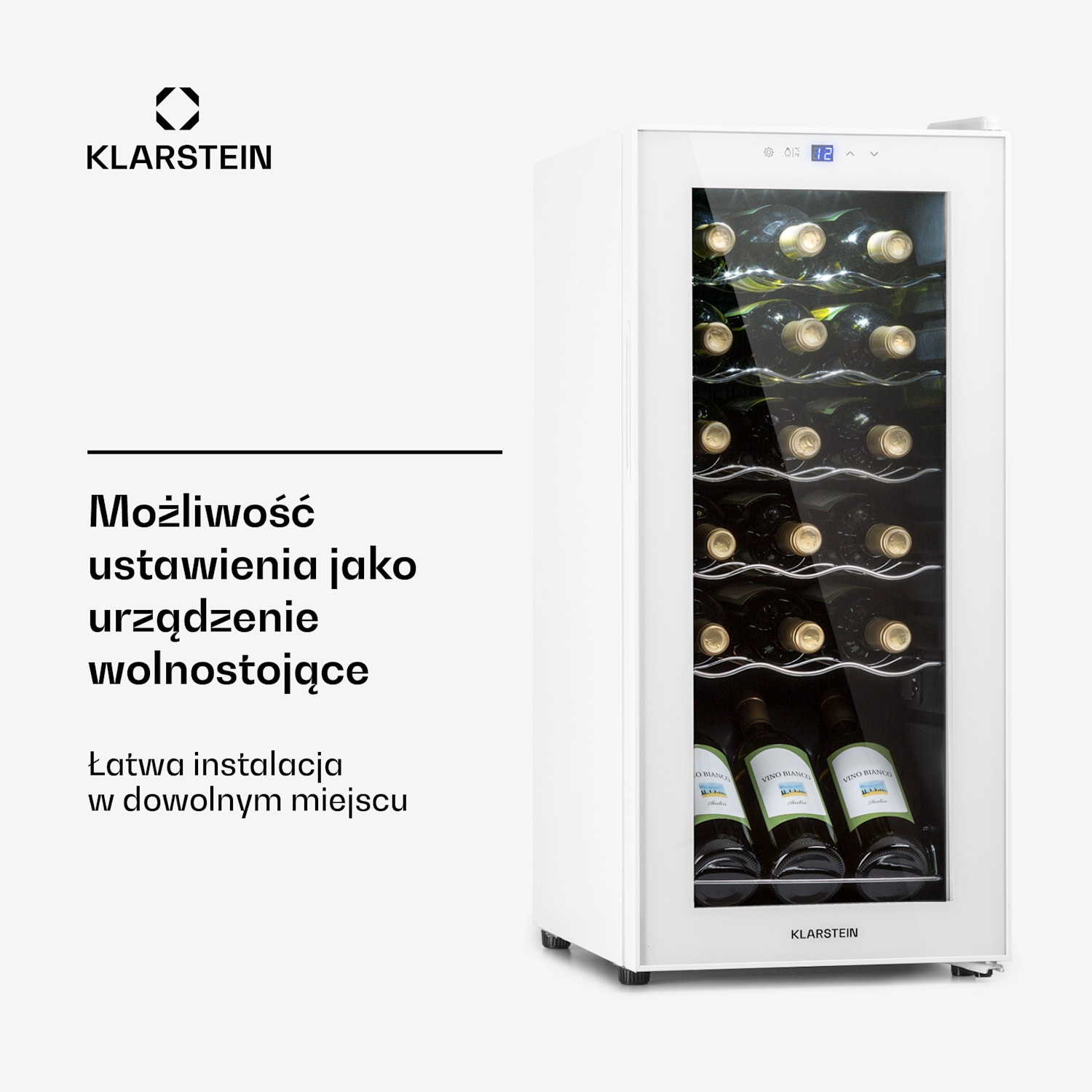 Shiraz 18 Slim Uno, chłodziarka do wina, 50 l, 18 butelek, dotykowy panel sterowania, 5-18°C 18 butelek | 1 strefa chłodzenia | Białe Szkło