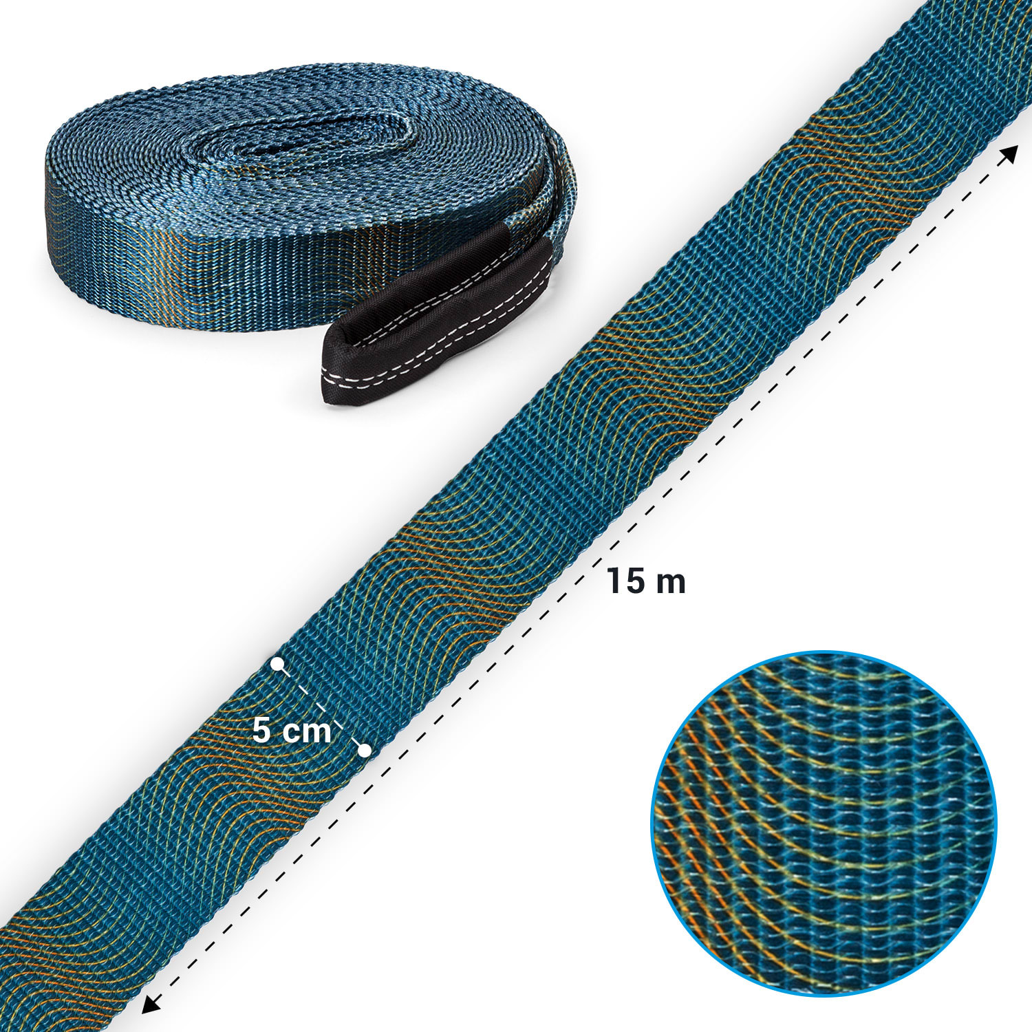 Antero Slackline, 15 m x 5 cm, 2,5 m racsnis kötél, 2 x favédő, beleértve a kiegészítő slackline és hordtáskát is 15 m x 5 cm | Fekete