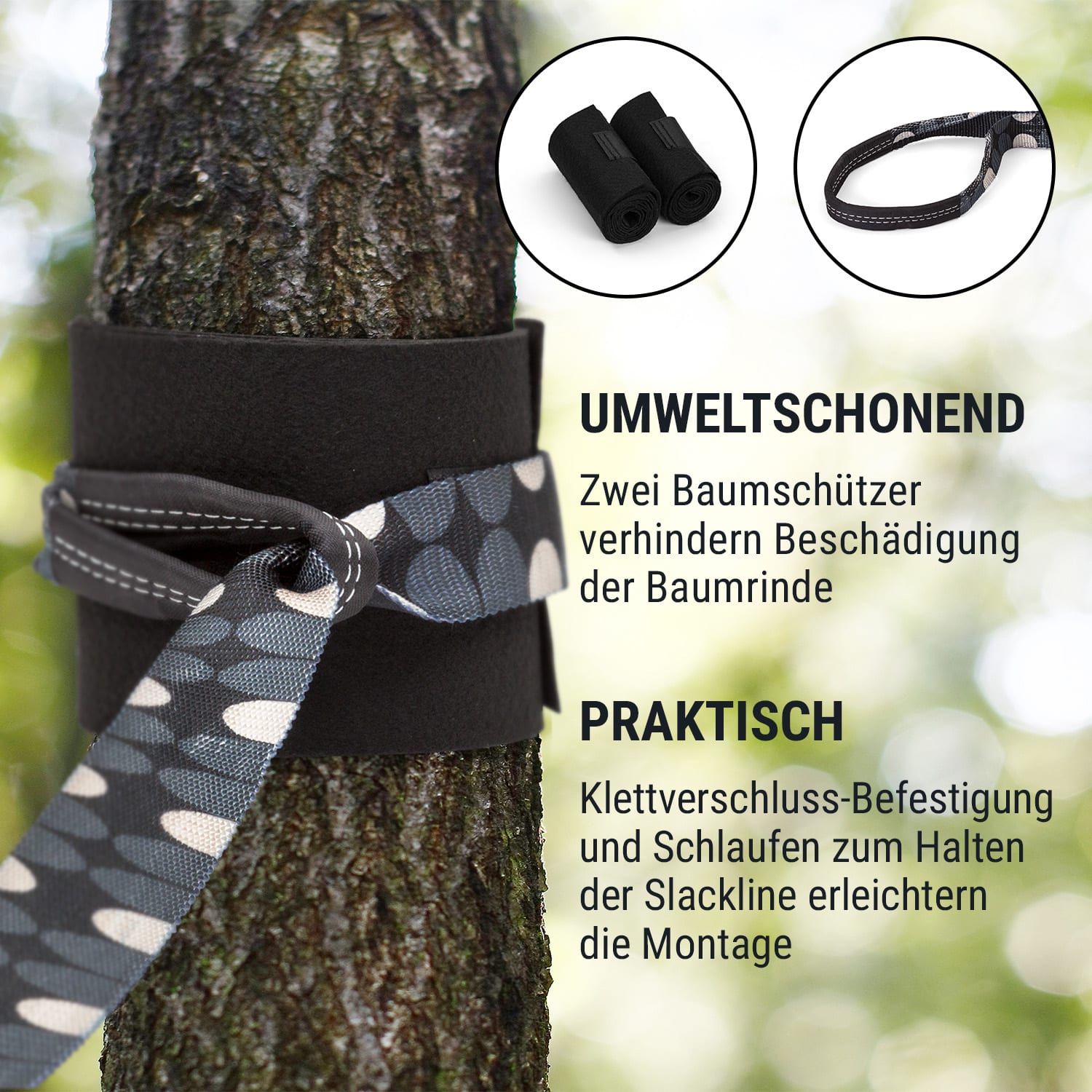 Antero Slackline 15 m x 5 cm, 2,5 m Ratschenleine 2 x Baumschutz inkl. Hilfs-Slackline & Tragetasche 