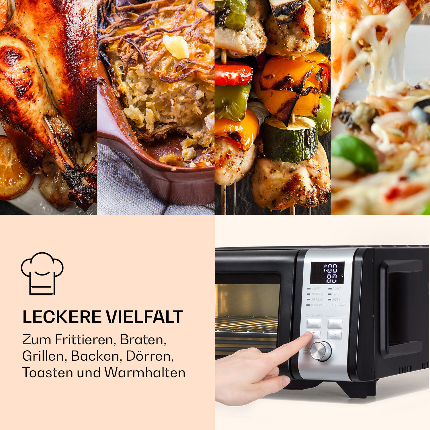 Vita-Crisp Heißluftfritteuse 1700W 10L 8 Funktionen platzsparend 