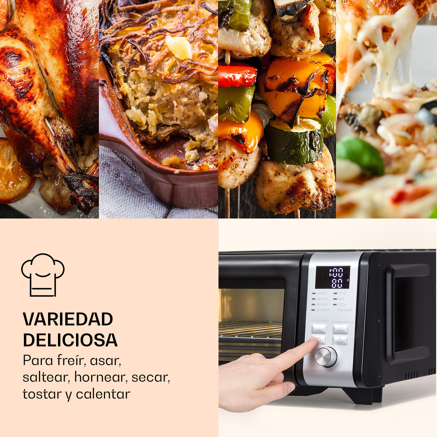 Vita-Crisp freidora de aire caliente 1700W 10L 8 funciones ahorro de espacio 