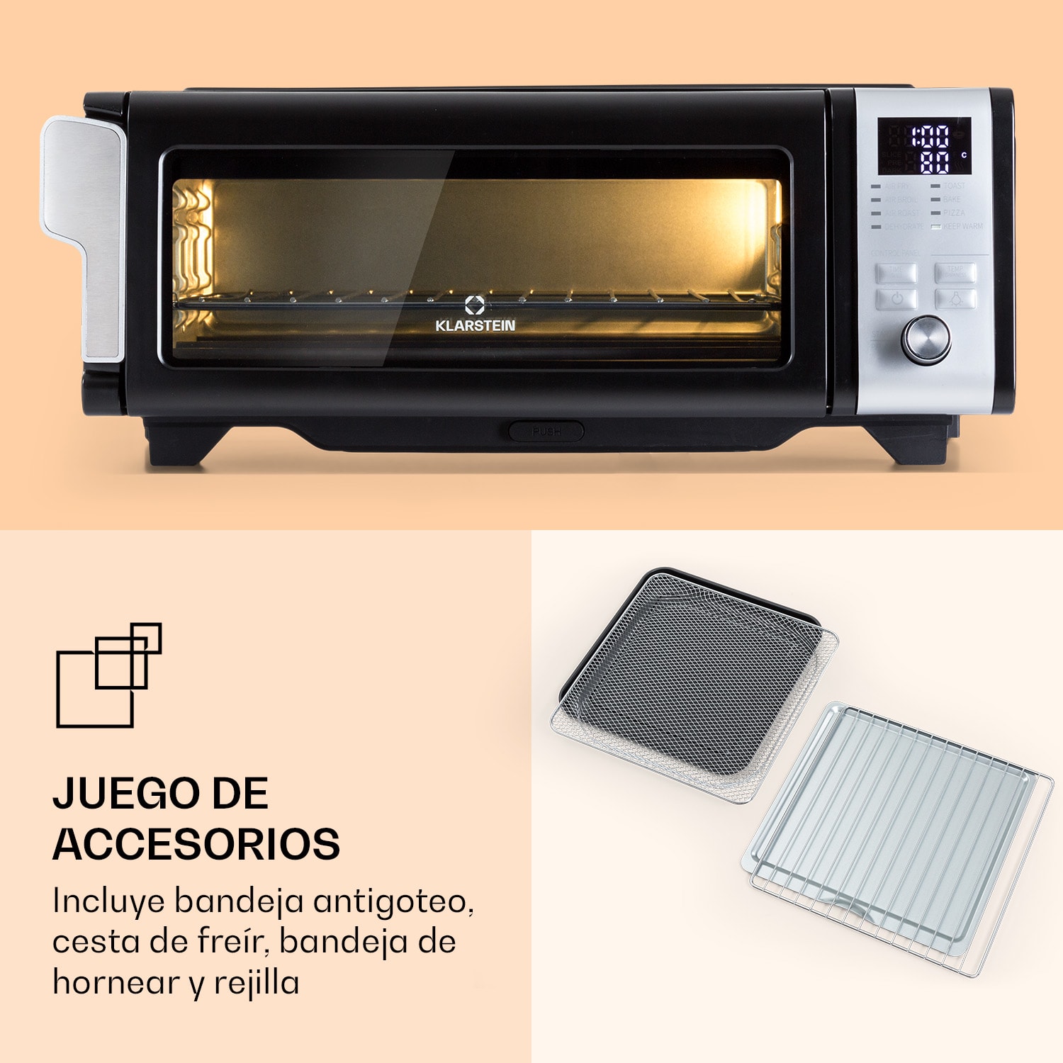 Vita-Crisp freidora de aire caliente 1700W 10L 8 funciones ahorro de espacio 