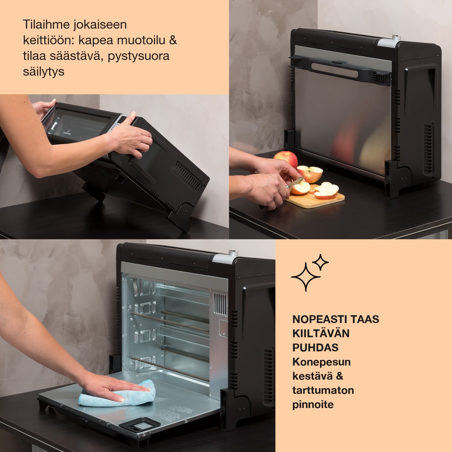Vita-Crisp kuumailmakeitin 1700 W 10 l 8 toimintoa tilaa säästävästi Musta