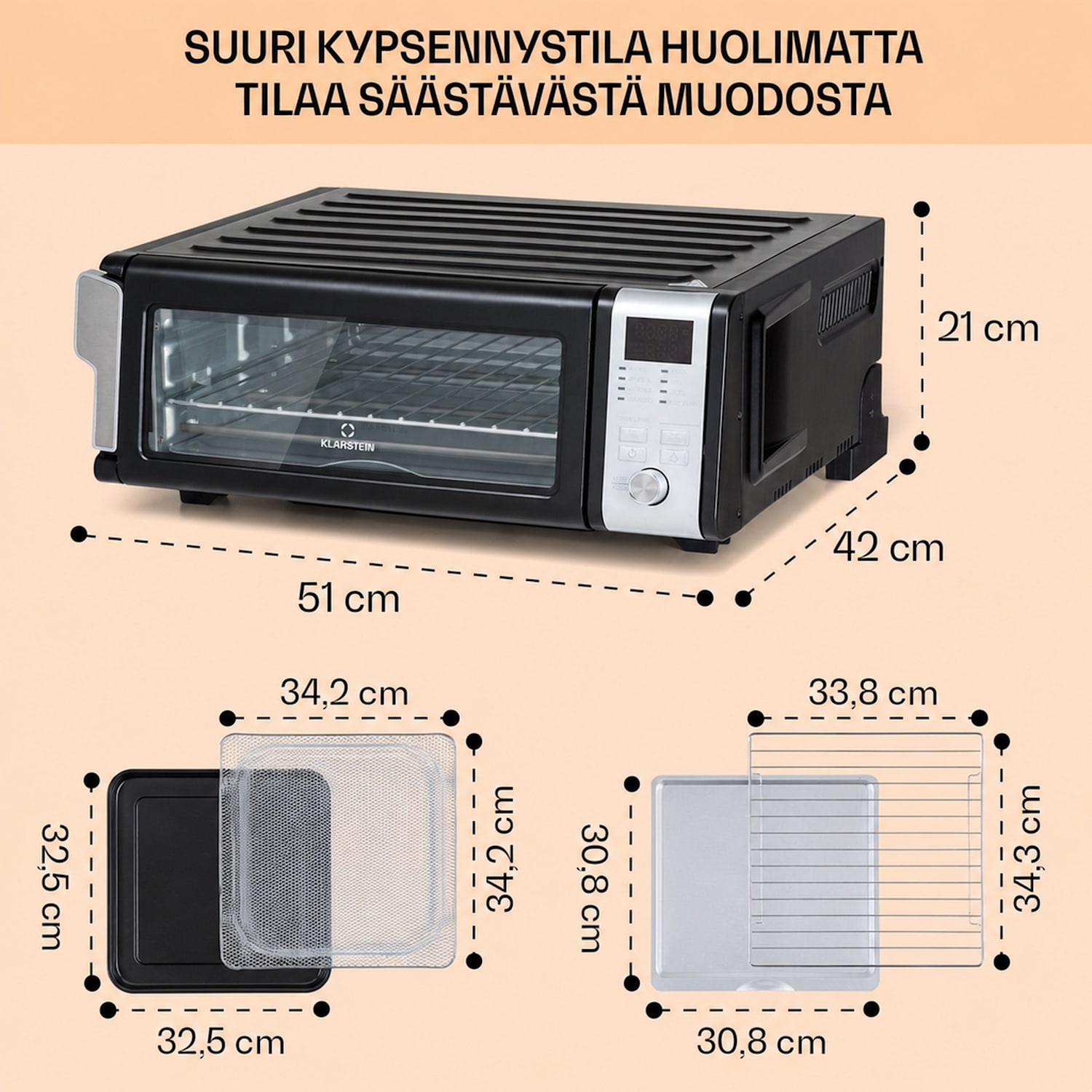 Vita-Crisp kuumailmakeitin 1700 W 10 l 8 toimintoa tilaa säästävästi Musta