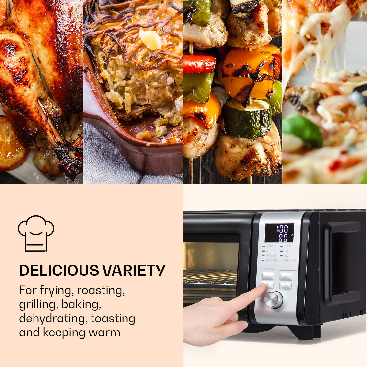 Vita-Crisp, frytkownica beztłuszczowa, 1700 W, 10 l, 8 funkcji, oszczędność miejsca 