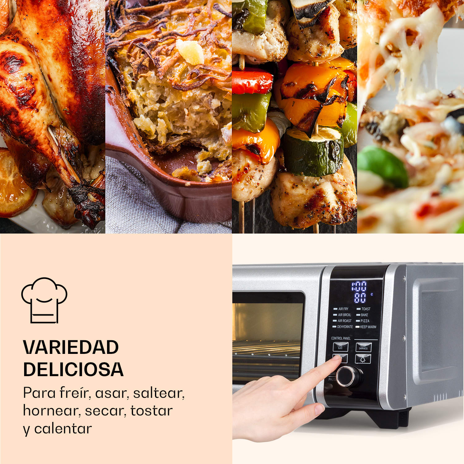 Vita-Crisp freidora de aire caliente 1700W 10L 8 funciones ahorro de espacio 