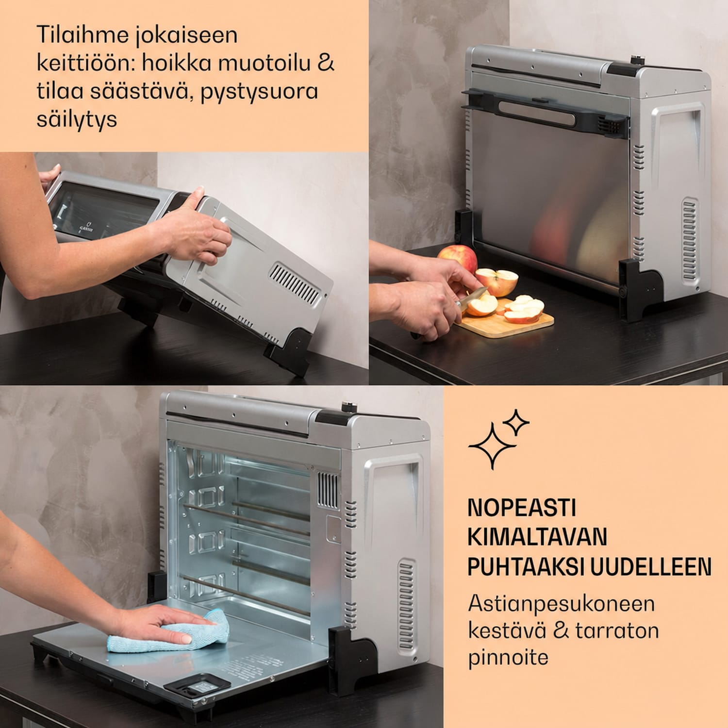 Vita-Crisp kuumailmakeitin 1700 W 10 l 8 toimintoa tilaa säästävästi Hopea Metallinen