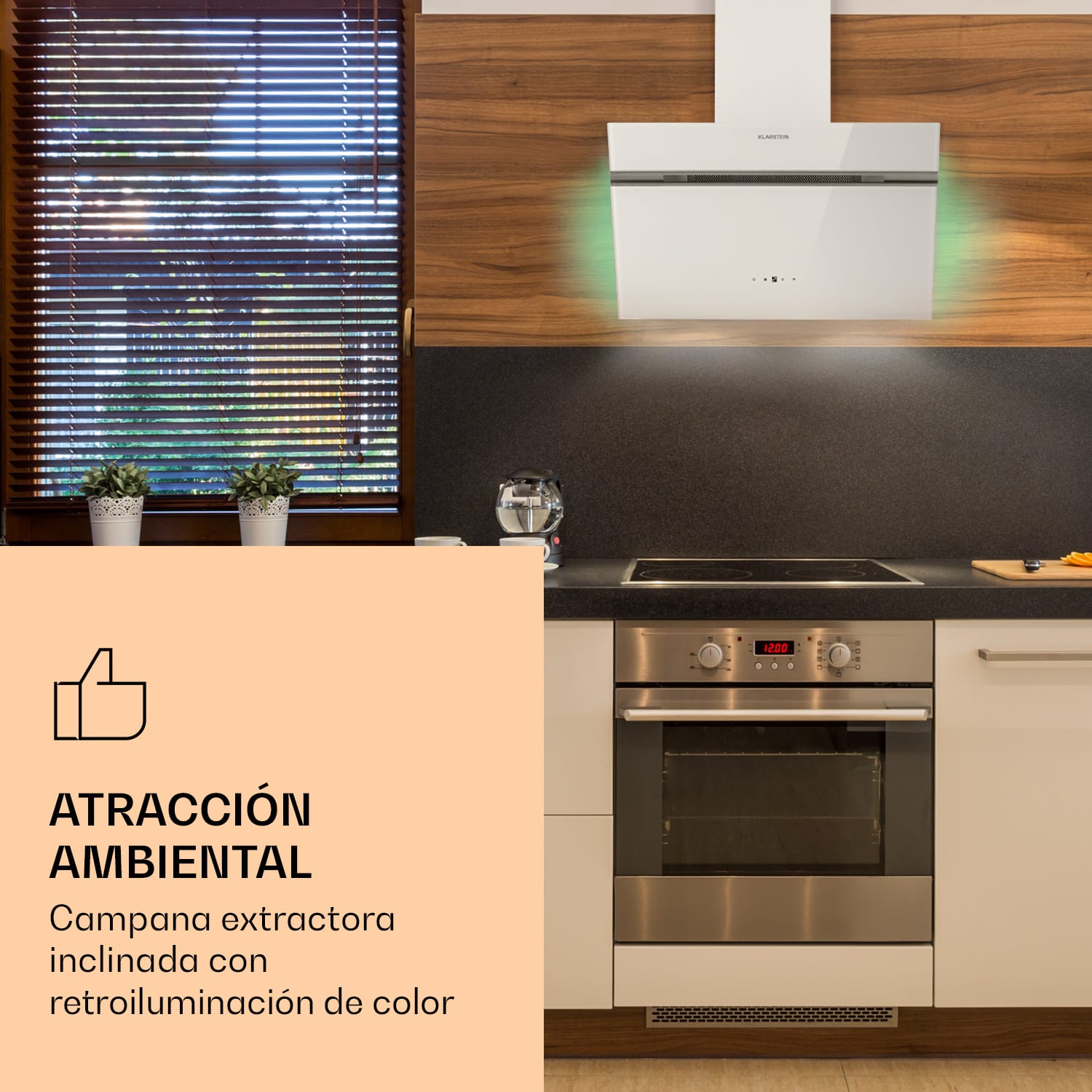 Alina 60 Smart Campana extractora 60 cm 600 m³/h luz LED ambiental frontal de vidrio 