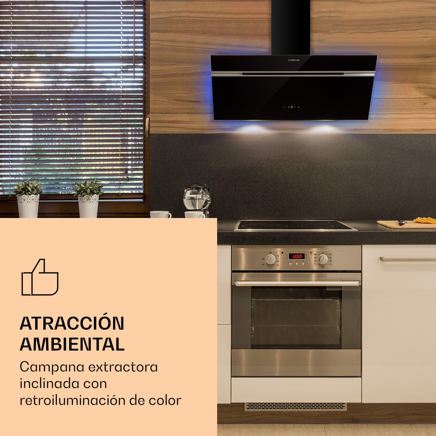 Alina 90 Smart Campana extractora 90 cm 600 m³/h luz LED ambiental frontal de vidrio 