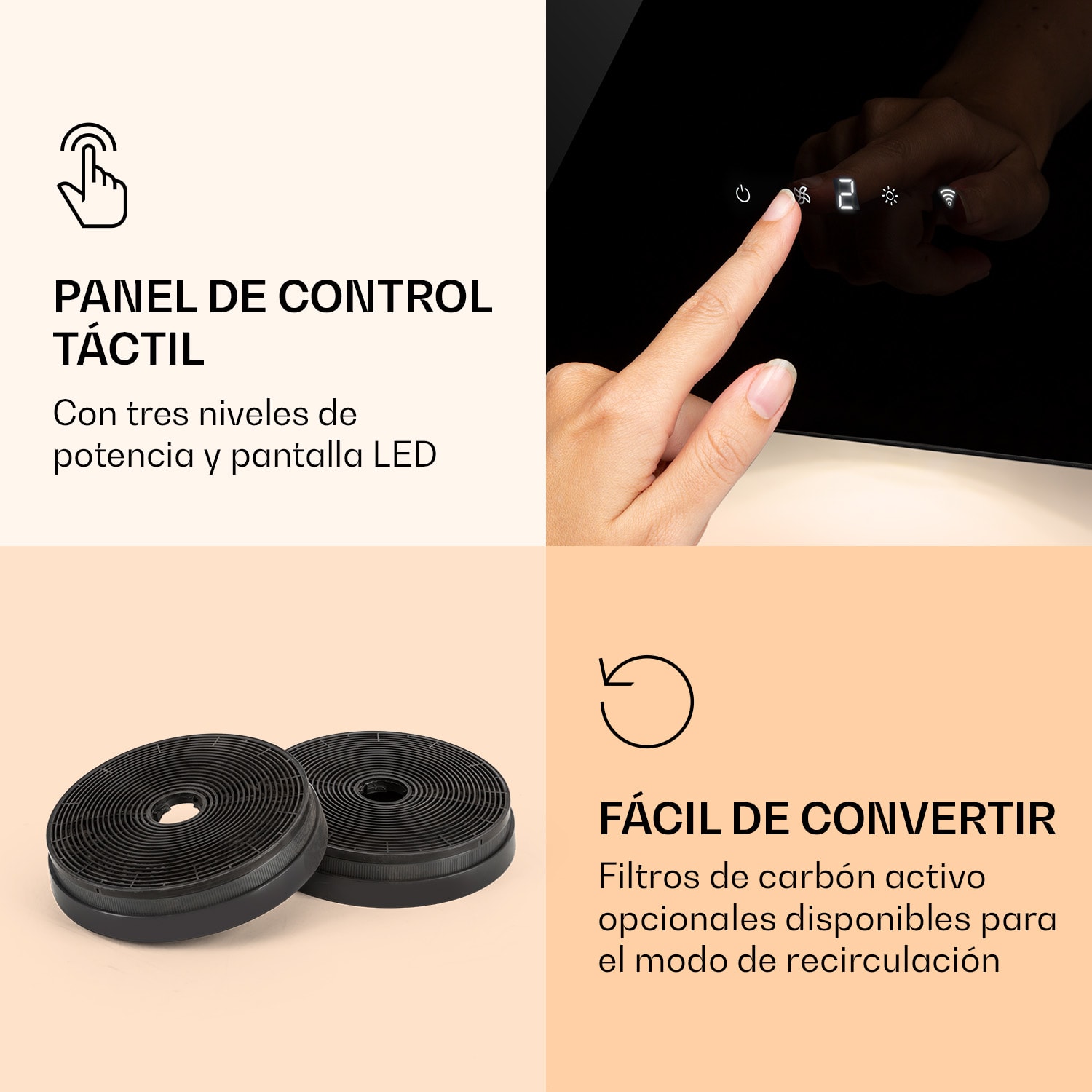 Alina 90 Smart Campana extractora 90 cm 600 m³/h luz LED ambiental frontal de vidrio 