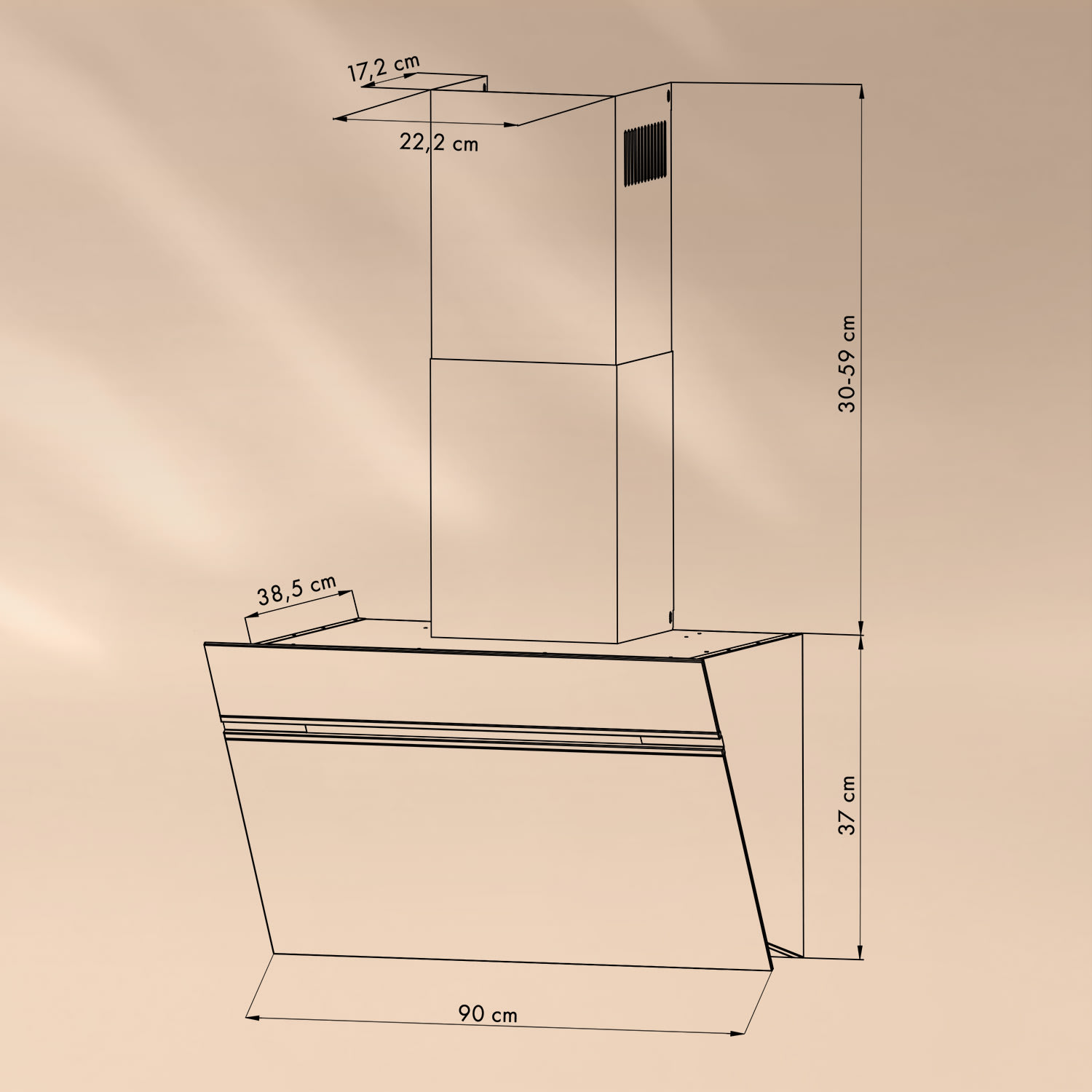 Alina 90 Smart, okap kuchenny przyścienny, 90 cm, 600 m³/h, oświetlenie ambientowe LED, szkło
