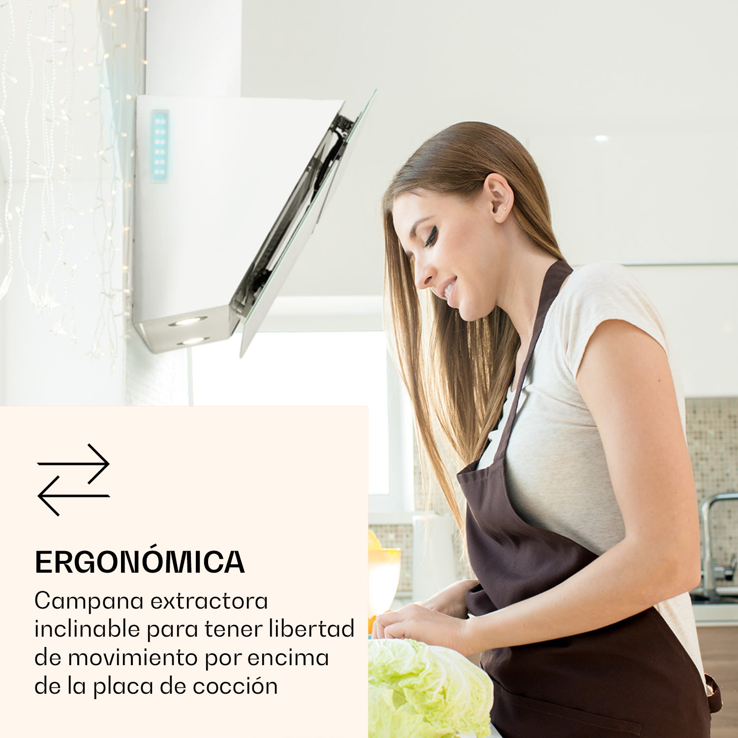 Alina 90 Smart Campana extractora 90 cm 600 m³/h luz LED ambiental frontal de vidrio 90 cm | Blanco