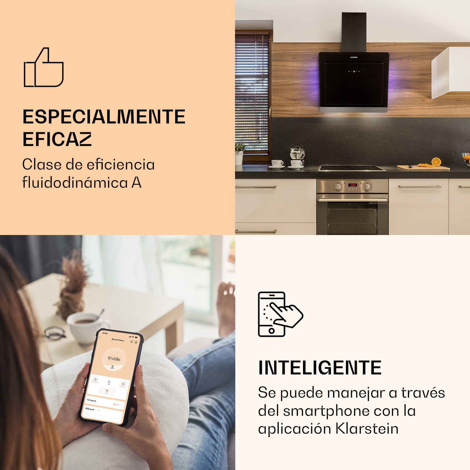Campana extractora Aurora 60 Smart 550 m³/h 60cm sin cabeza Luz ambiental CEE A+ 60 cm | Sí | Negro