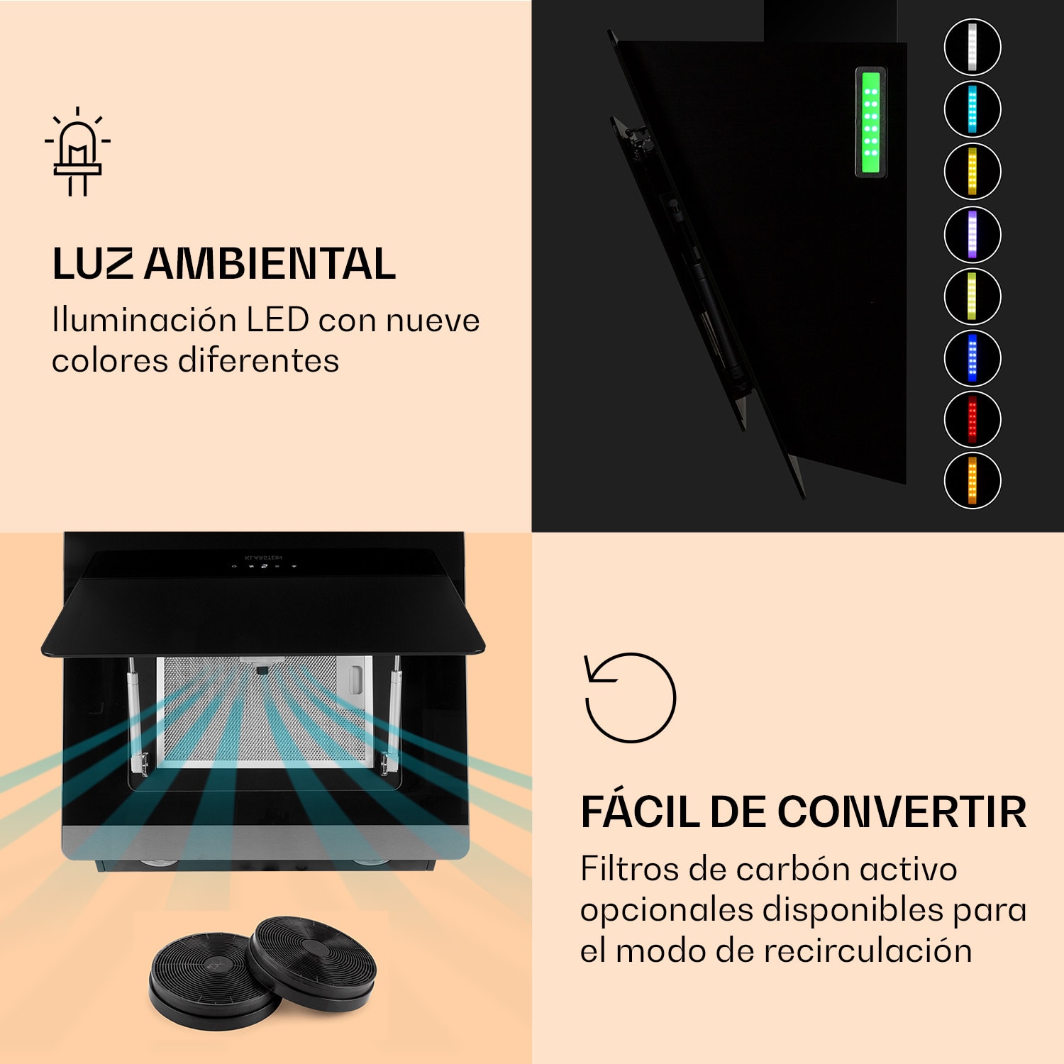 Campana extractora Aurora 60 Smart 550 m³/h 60cm sin cabeza Luz ambiental CEE A+ 60 cm | Sí | Negro