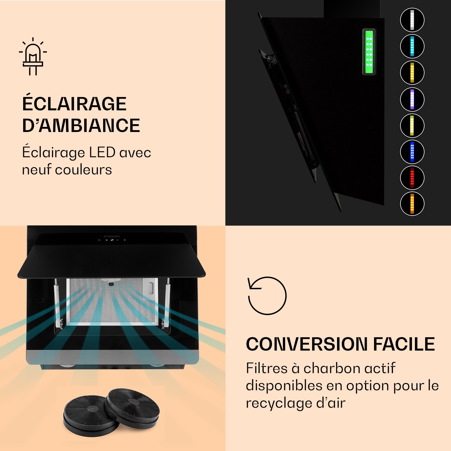 Aurora 60 Smart Hotte aspirante 550 m³/h 60 cm sans tête Lumière d'ambiance EEC A++ 60 cm | Noir