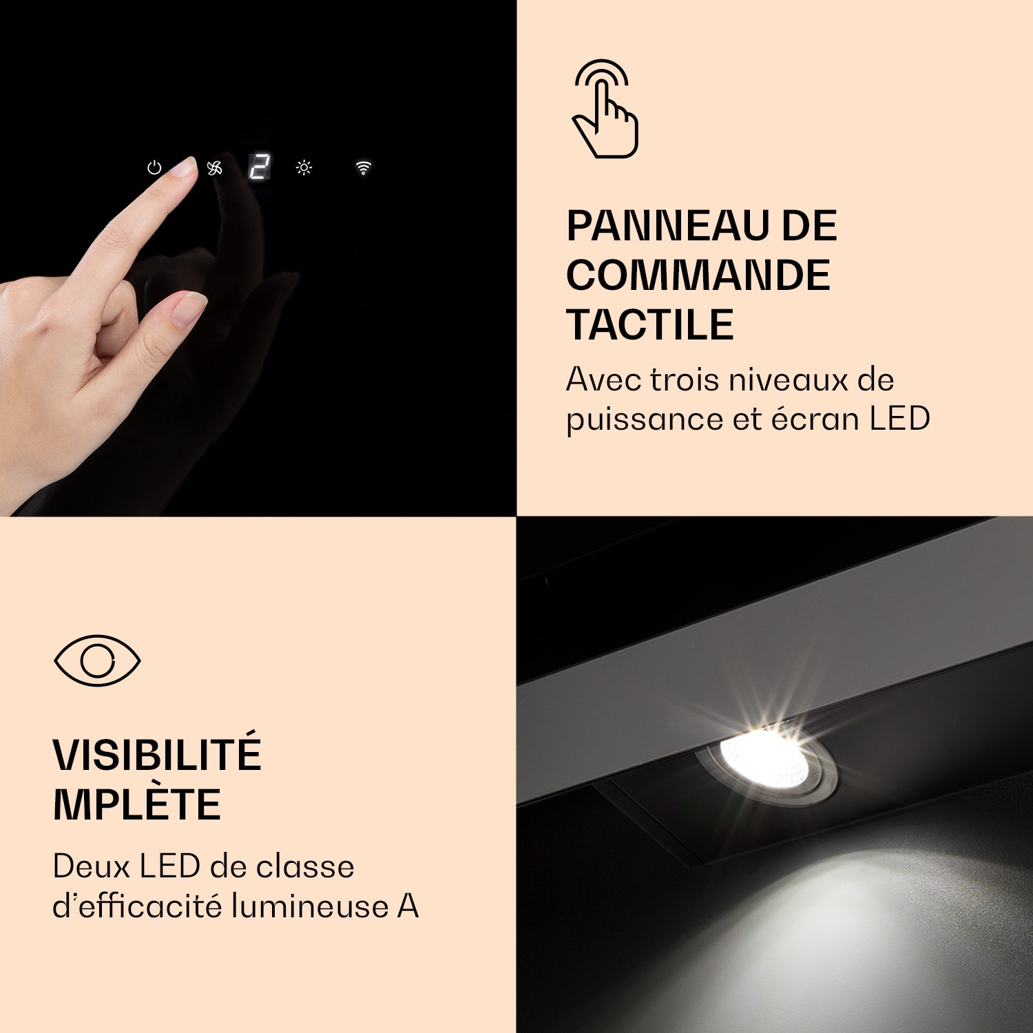 Aurora 60 Smart Hotte aspirante 550 m³/h 60 cm sans tête Lumière d'ambiance EEC A++ 60 cm | Oui | Noir