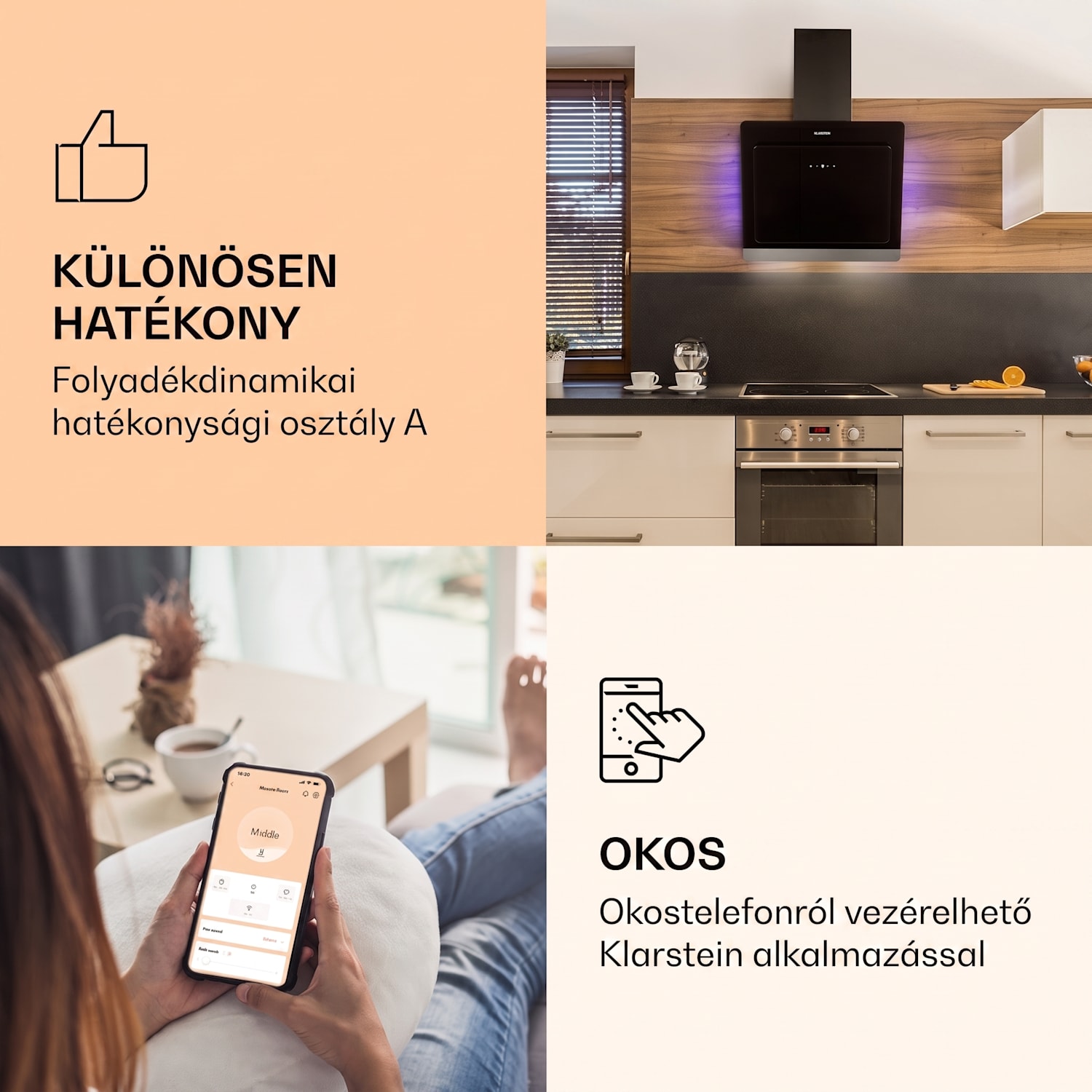 Aurora 60 Smart, páraelszívó, 60 cm, 550 m³/ó, kéményes páraelszívó, háttérvilágítás, A++ 60 cm | Igen | Fekete