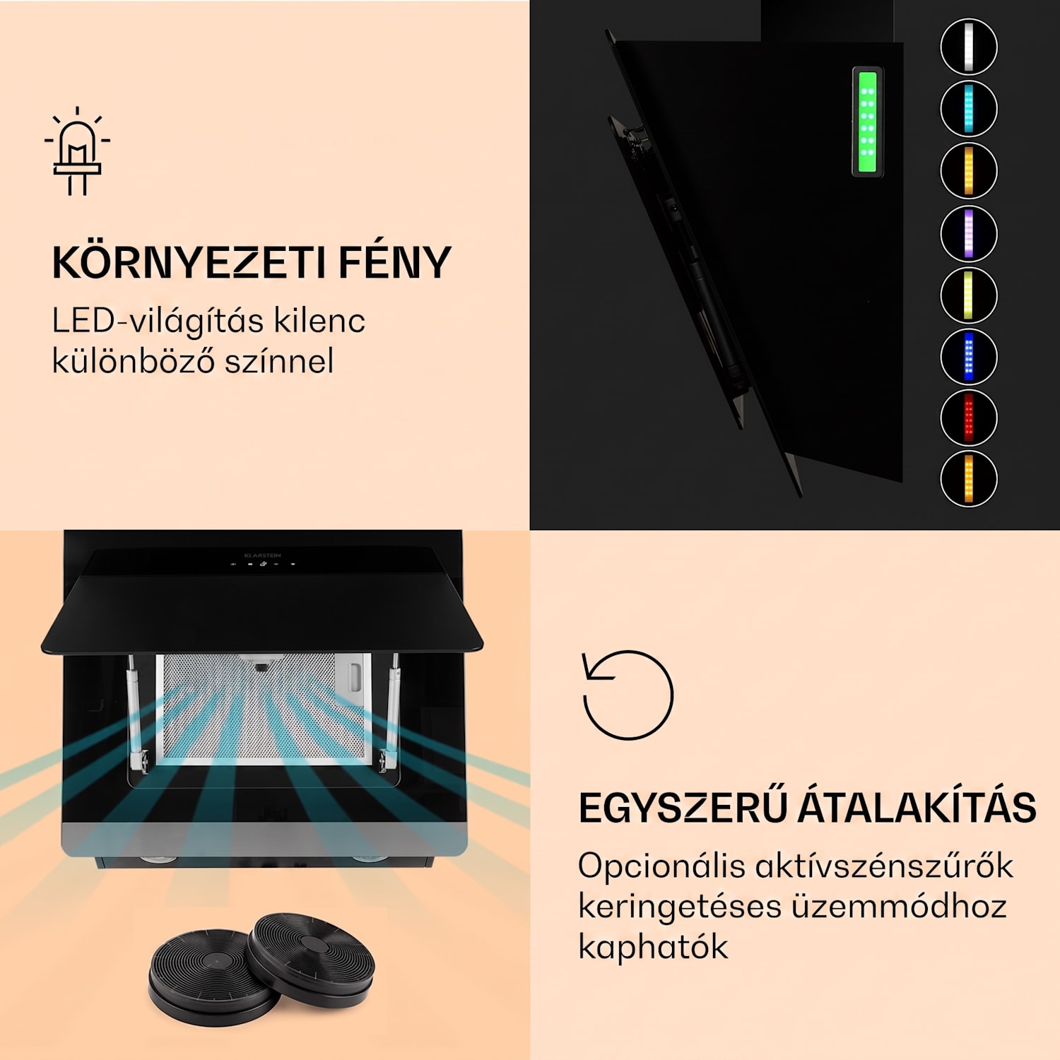 Aurora 60 Smart, páraelszívó, 60 cm, 550 m³/ó, kéményes páraelszívó, háttérvilágítás, A++ 60 cm | Igen | Fekete