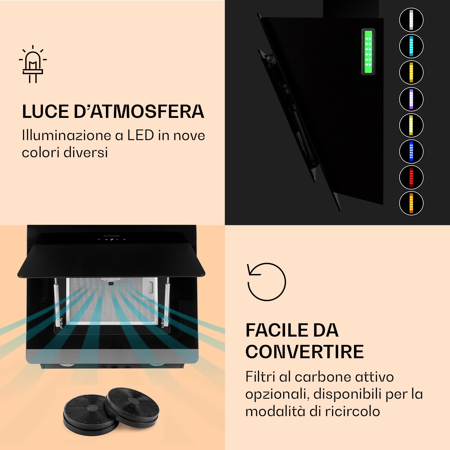 Aurora 60 Smart Cappa aspirante 550 m³/h 60cm Senza testa Luce ambiente CEE A++ 60 cm | Sì | Nero