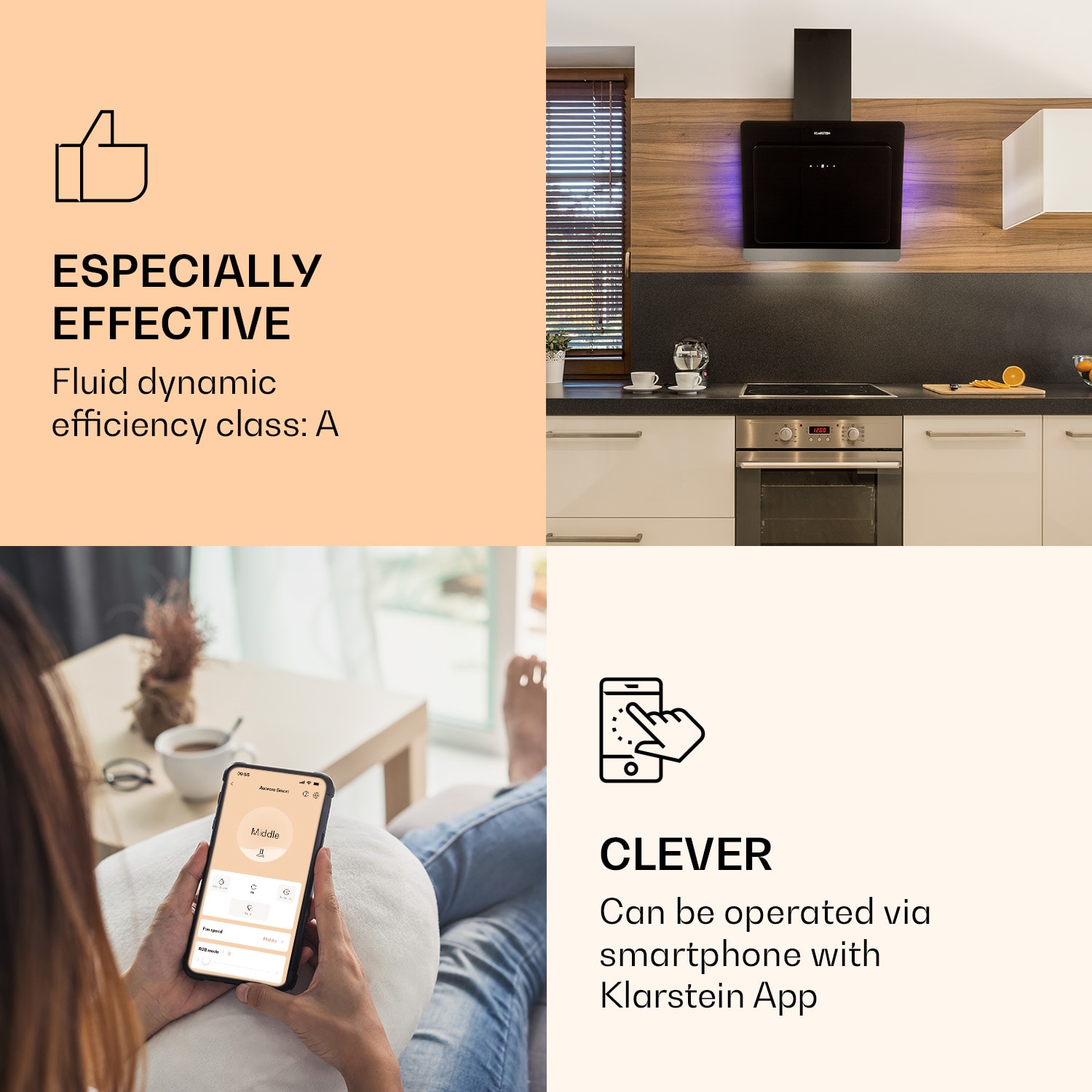 Aurora 60 Smart, kuhinjska napa, 550 m³/h, 90 cm, dimniška napa, osvetlitev, razred energijske učinkovitosti A++ 60 cm | Črna