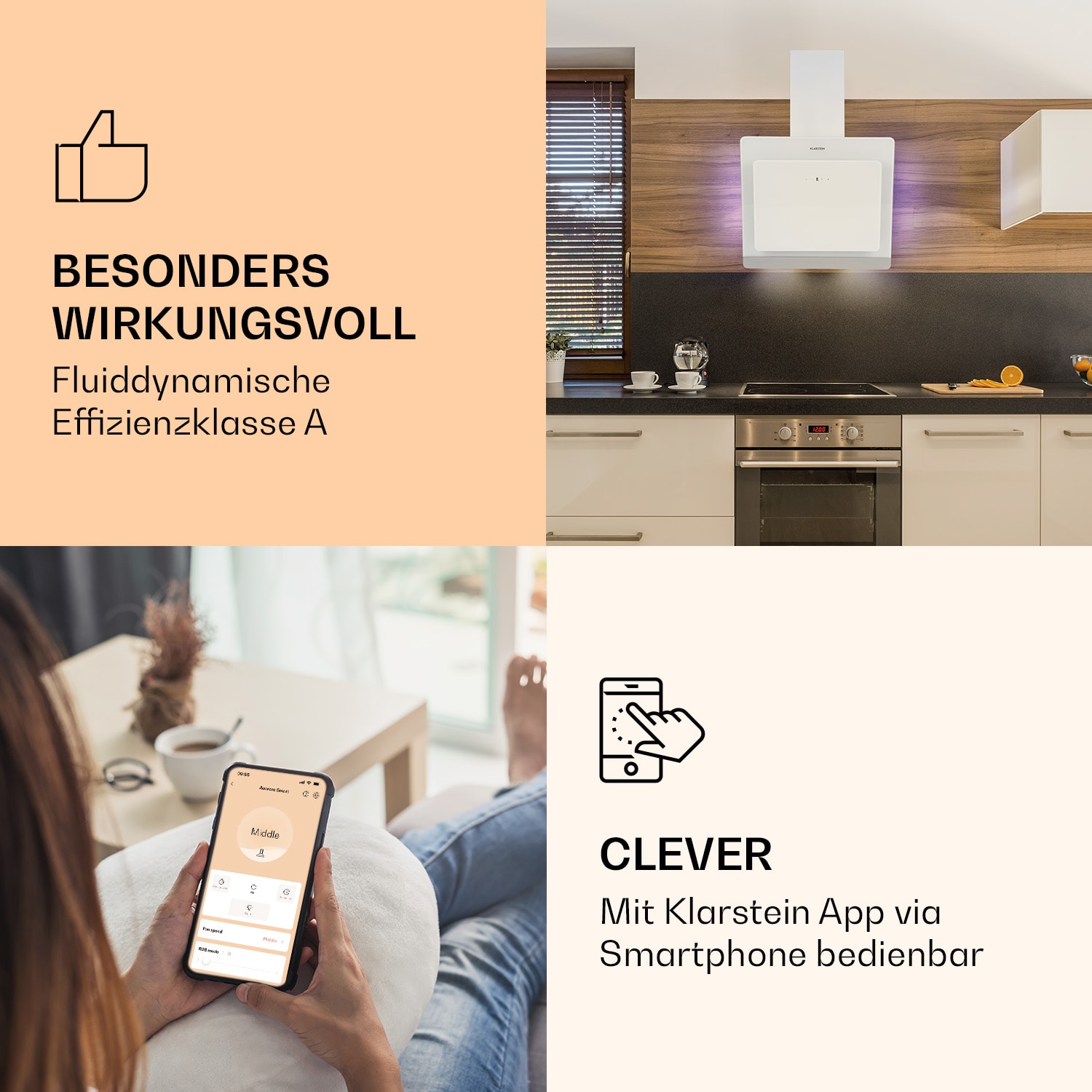 Aurora 60 Smart Dunstabzugshaube 550 m³/h 60cm kopffrei Ambiente-Licht   EEC A++ 60 cm | Weiß